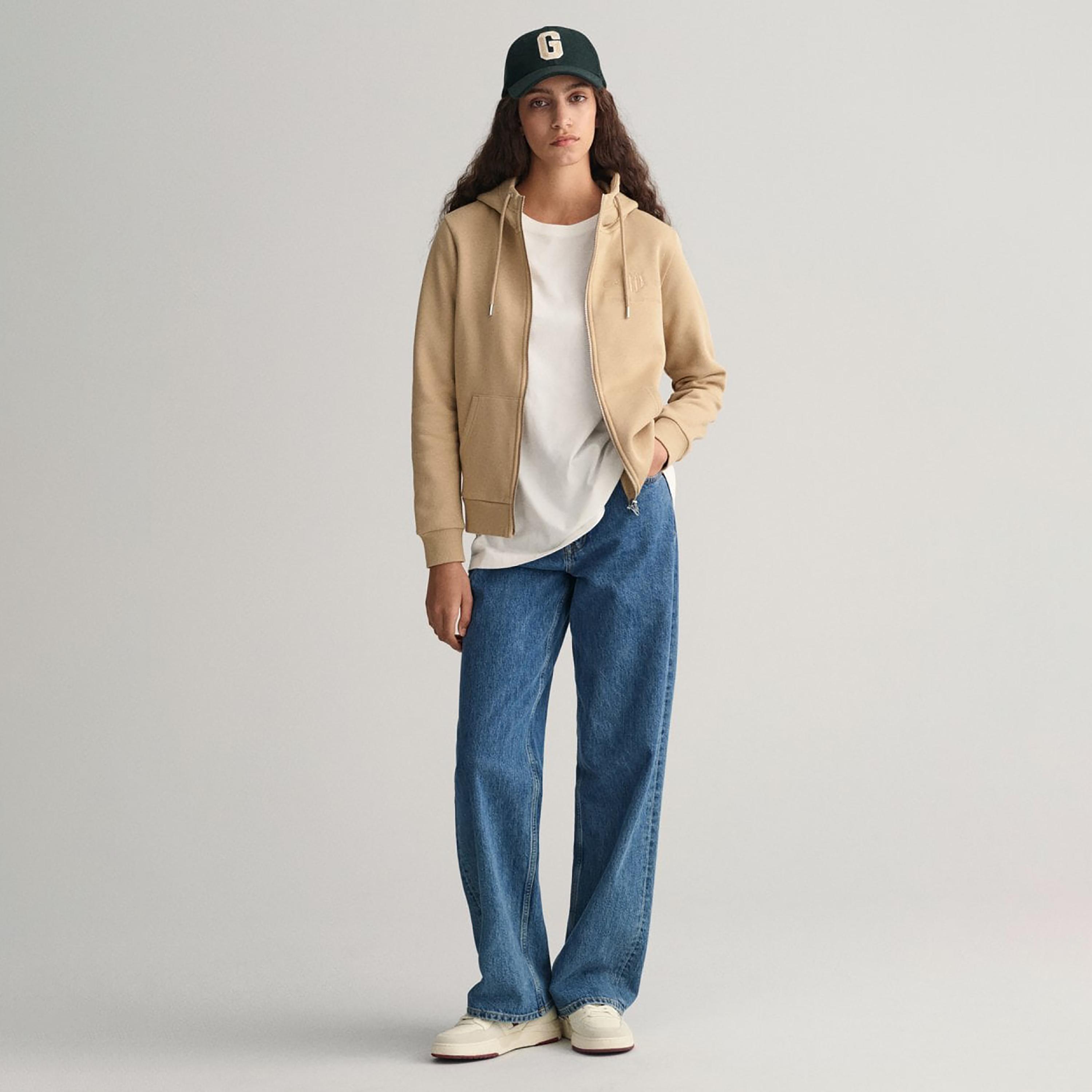 Gant Embroidered Logo Long Sleeves Zip-Through Hoodie with Split Pocket-women-winterwear-hoodiesandsweatshirts-hoodies-image-2