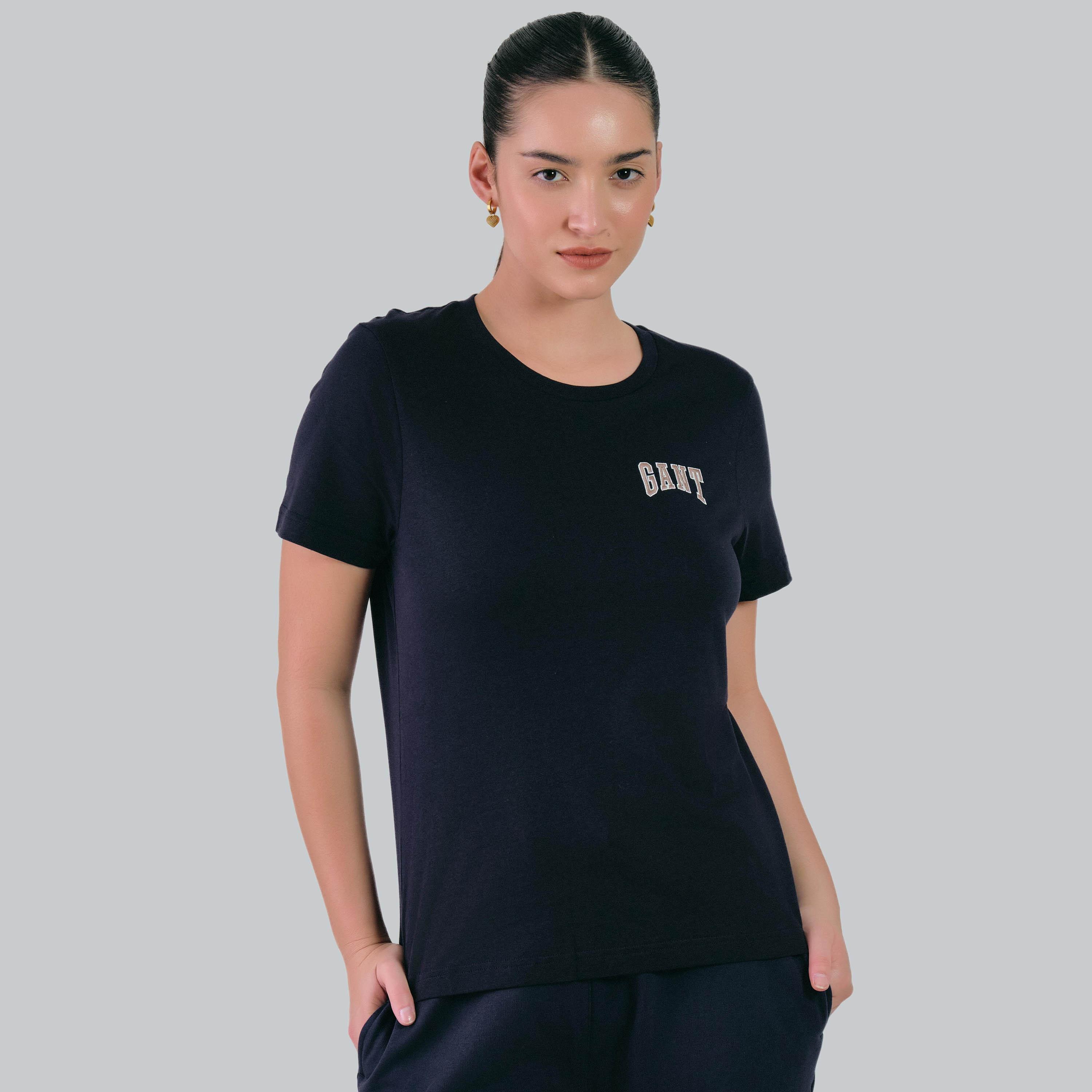 Gant Embroidered Logo Round Neck Short Sleeves Women's T-Shirt-women-clothing-tshirts-image-1