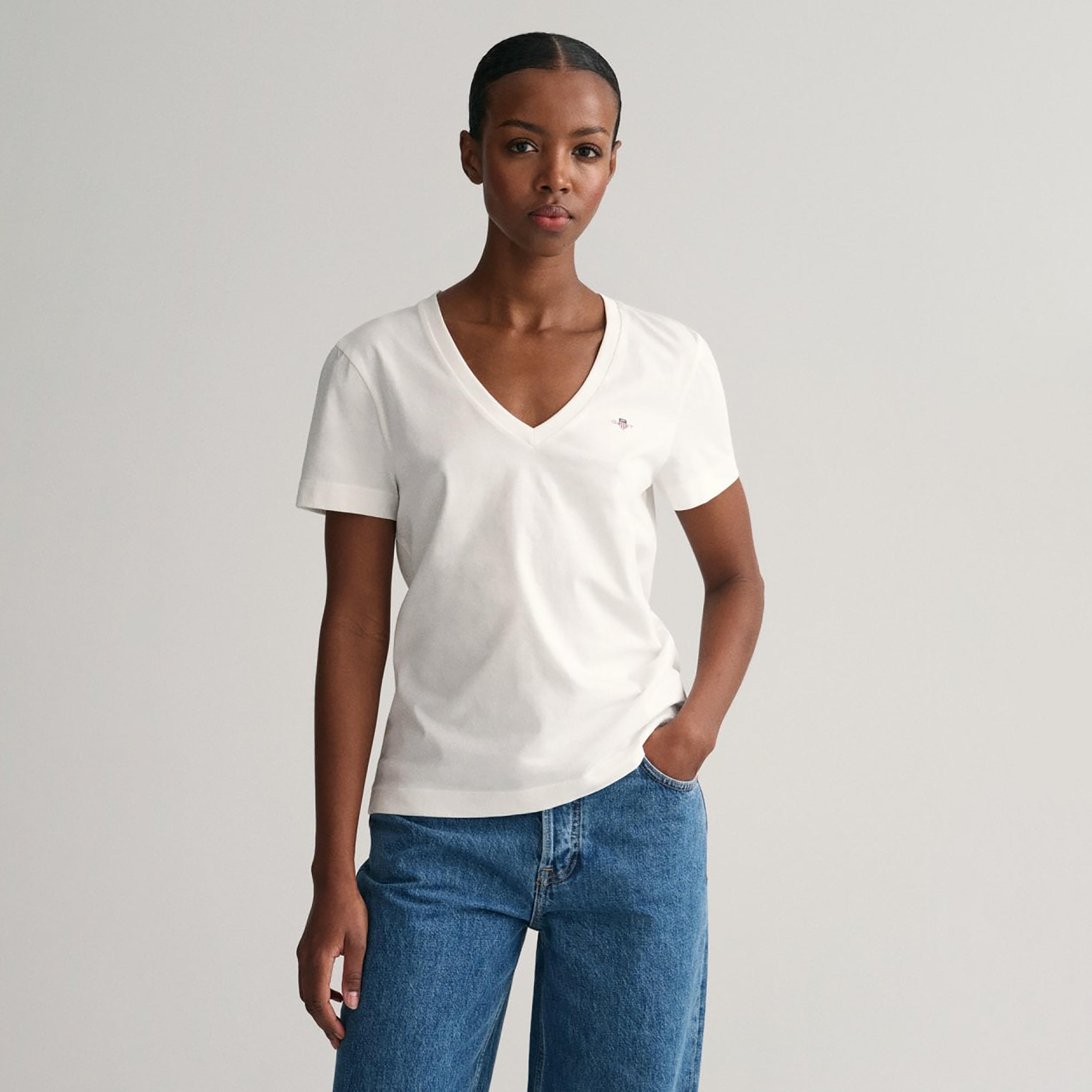 Gant Logo Detail V-Neck Short Sleeves T-Shirt-women-clothing-tshirts-image-1