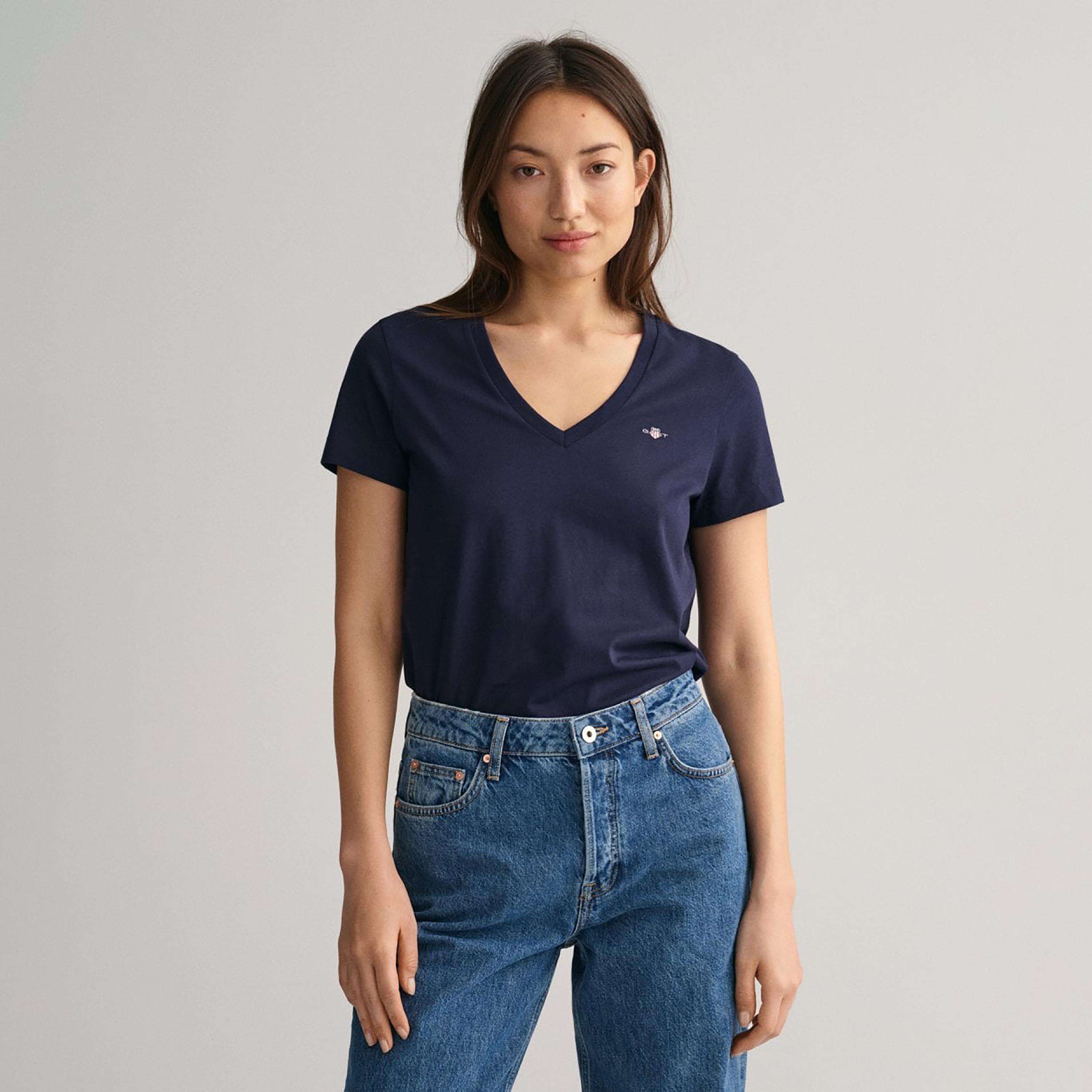 Gant Logo Detail V-Neck Short Sleeves T-Shirt-women-clothing-tshirts-image-1