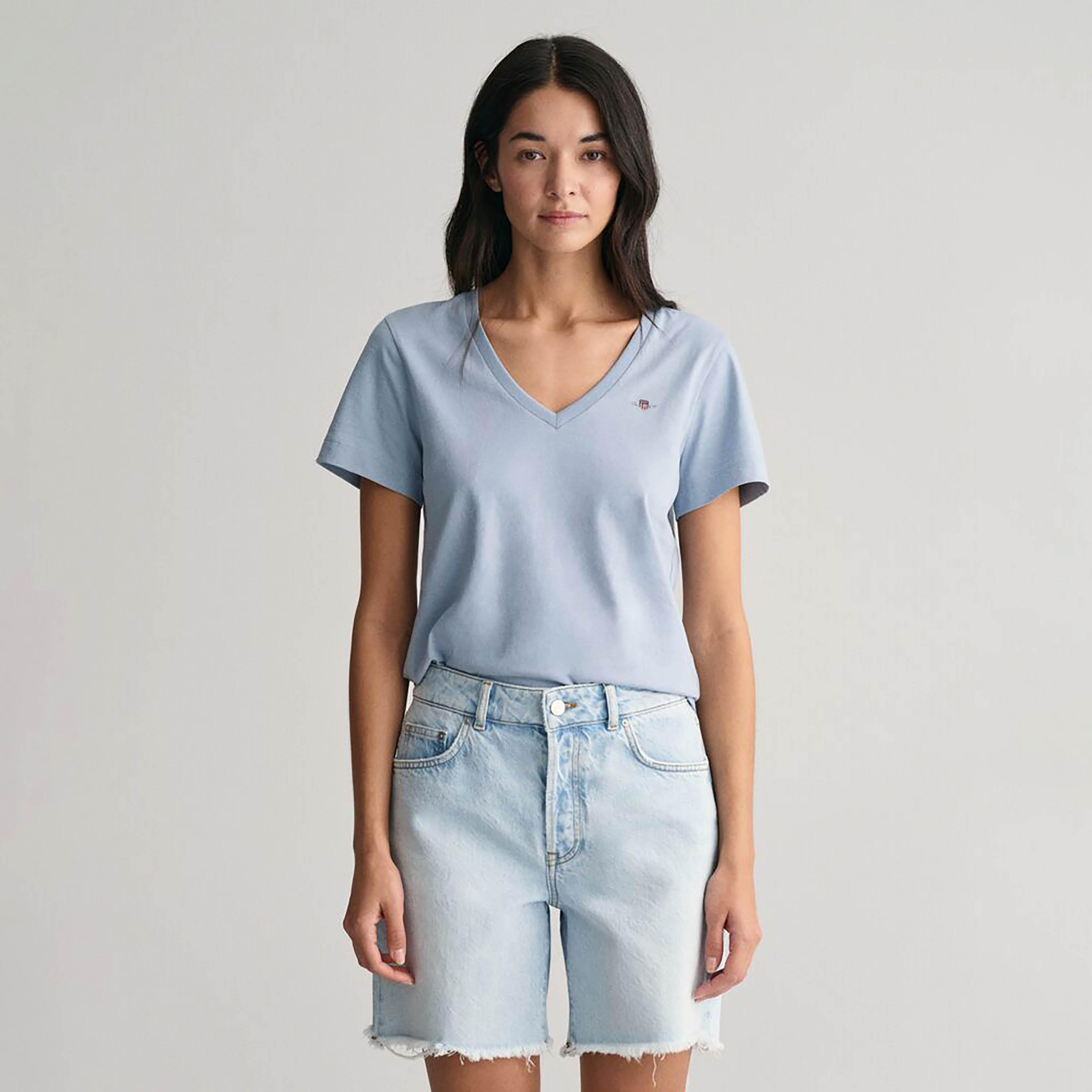 Gant Plain V-Neck Short Sleeves Women's T-Shirt-women-clothing-tshirts-image-5