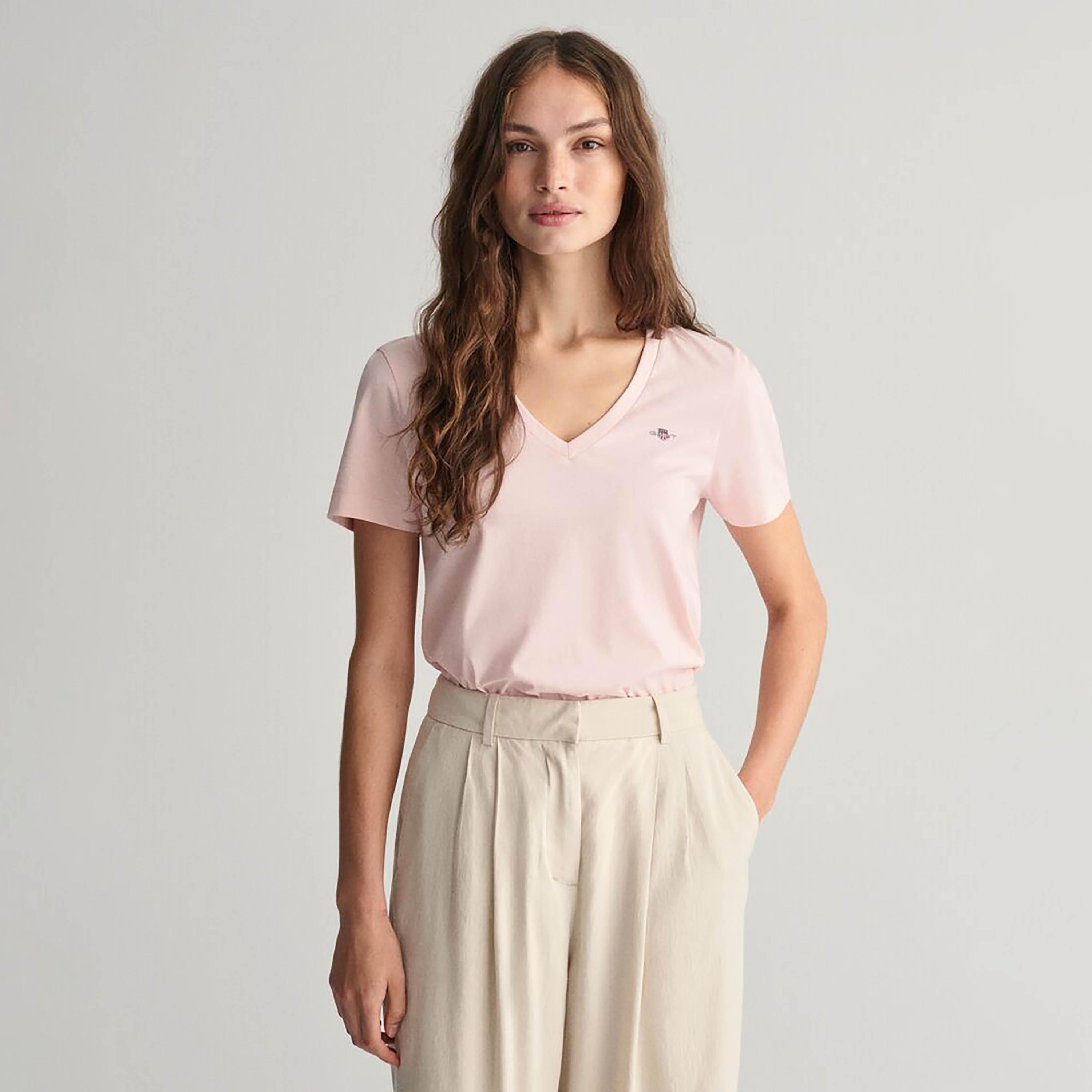 Gant Plain V-Neck Short Sleeves Women's T-Shirt-women-clothing-tshirts-image-1