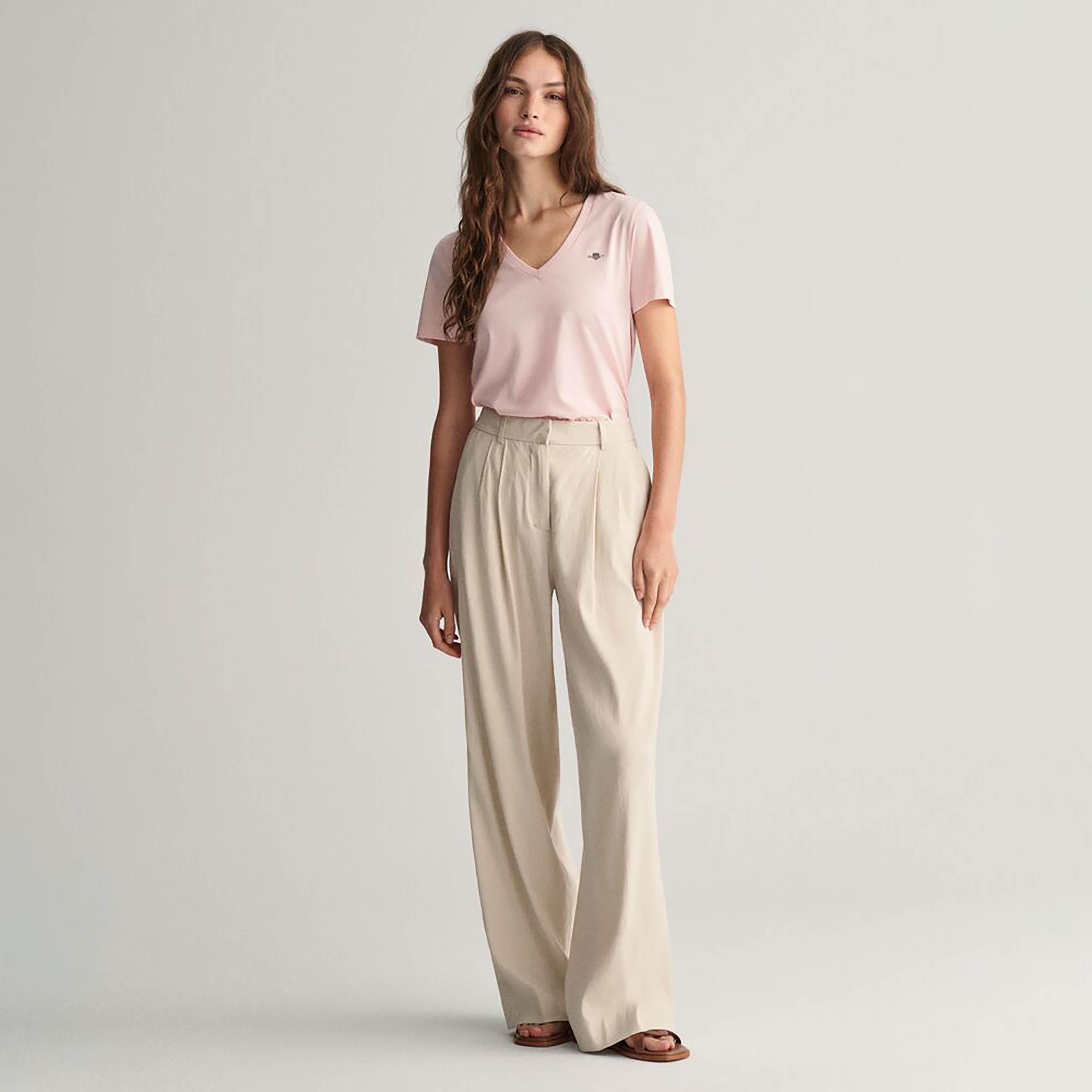 Gant Plain V-Neck Short Sleeves Women's T-Shirt-women-clothing-tshirts-image-2