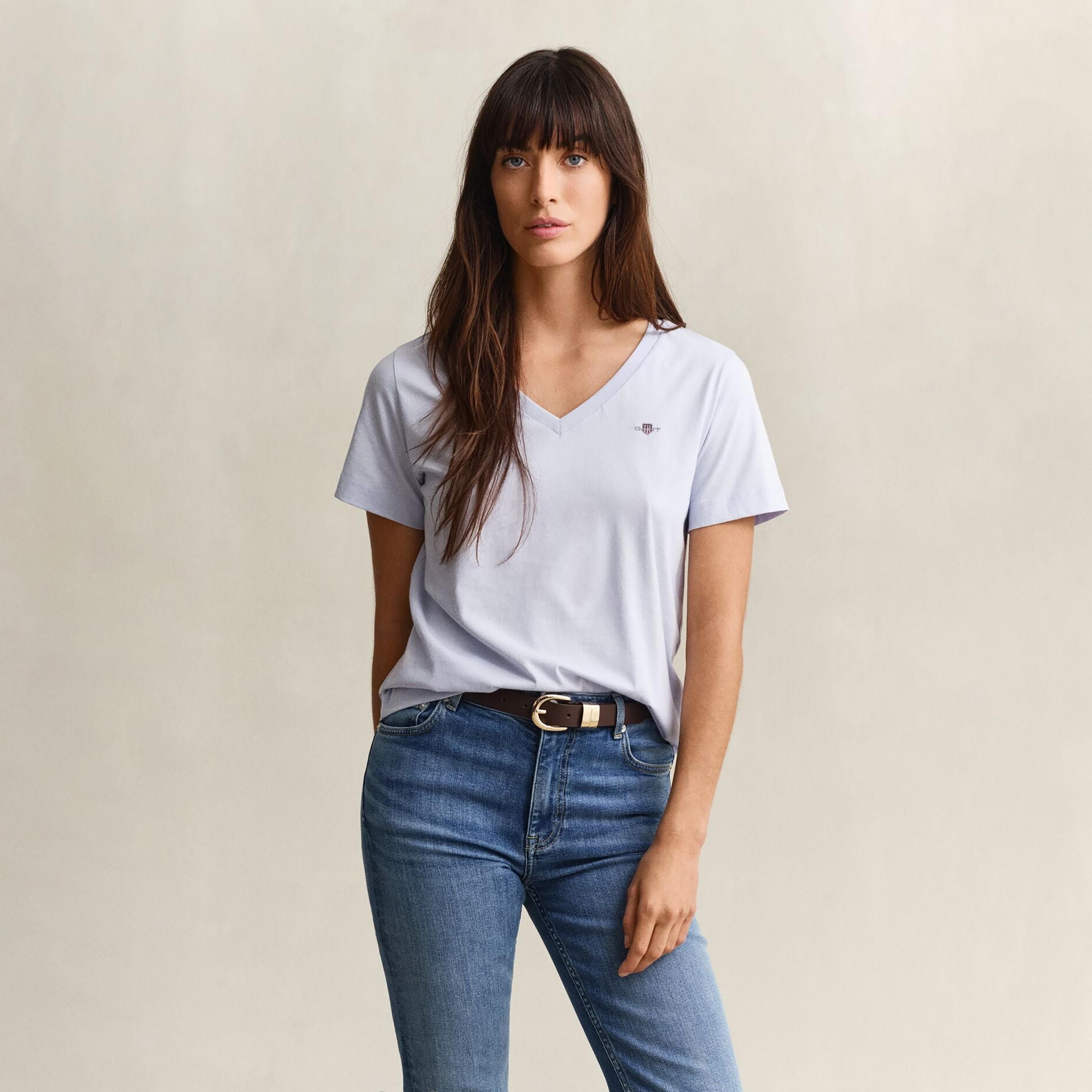 Gant Plain V-neck Short Sleeves Women's T-Shirt-women-clothing-tshirts-image-1