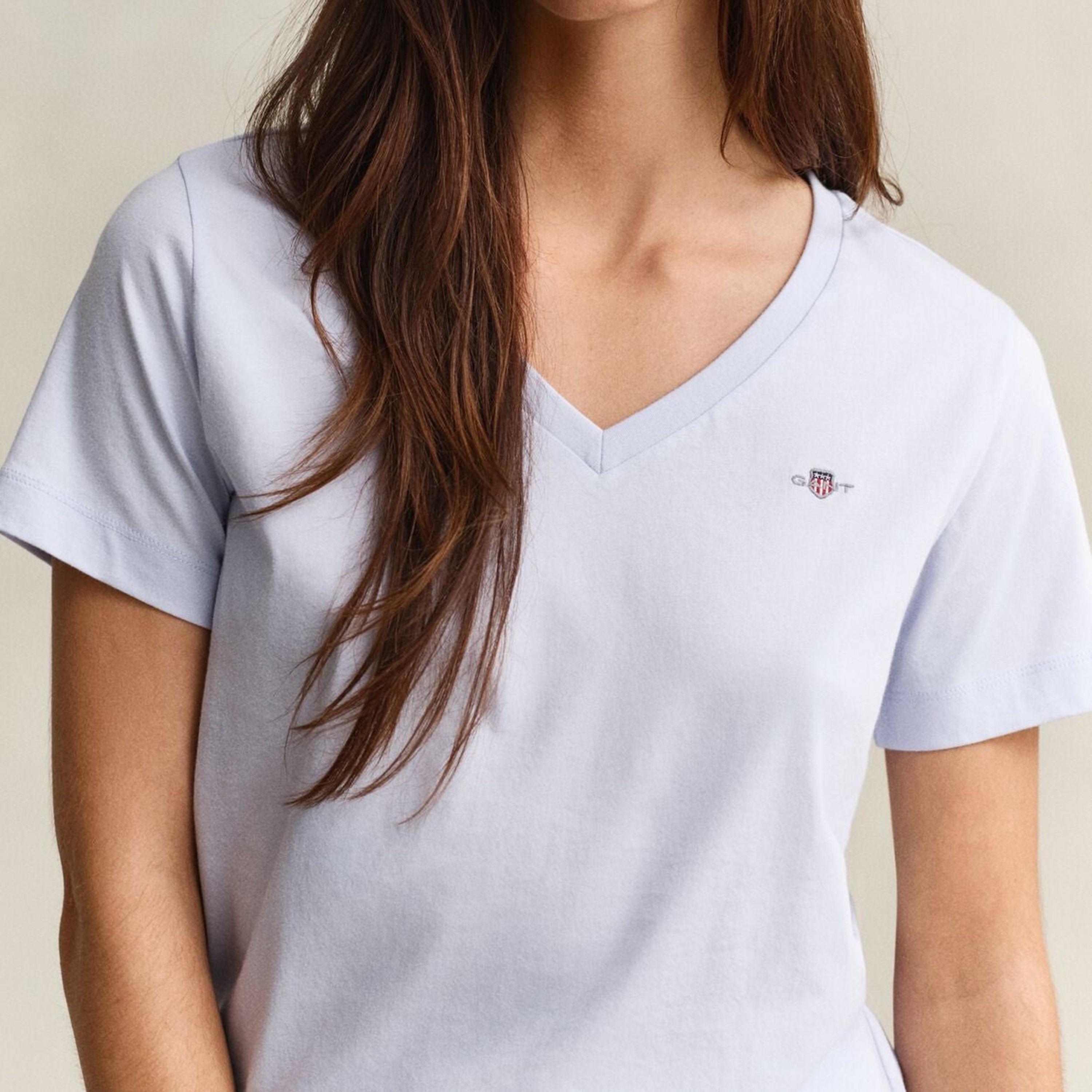 Gant Plain V-neck Short Sleeves Women's T-Shirt-women-clothing-tshirts-image-2