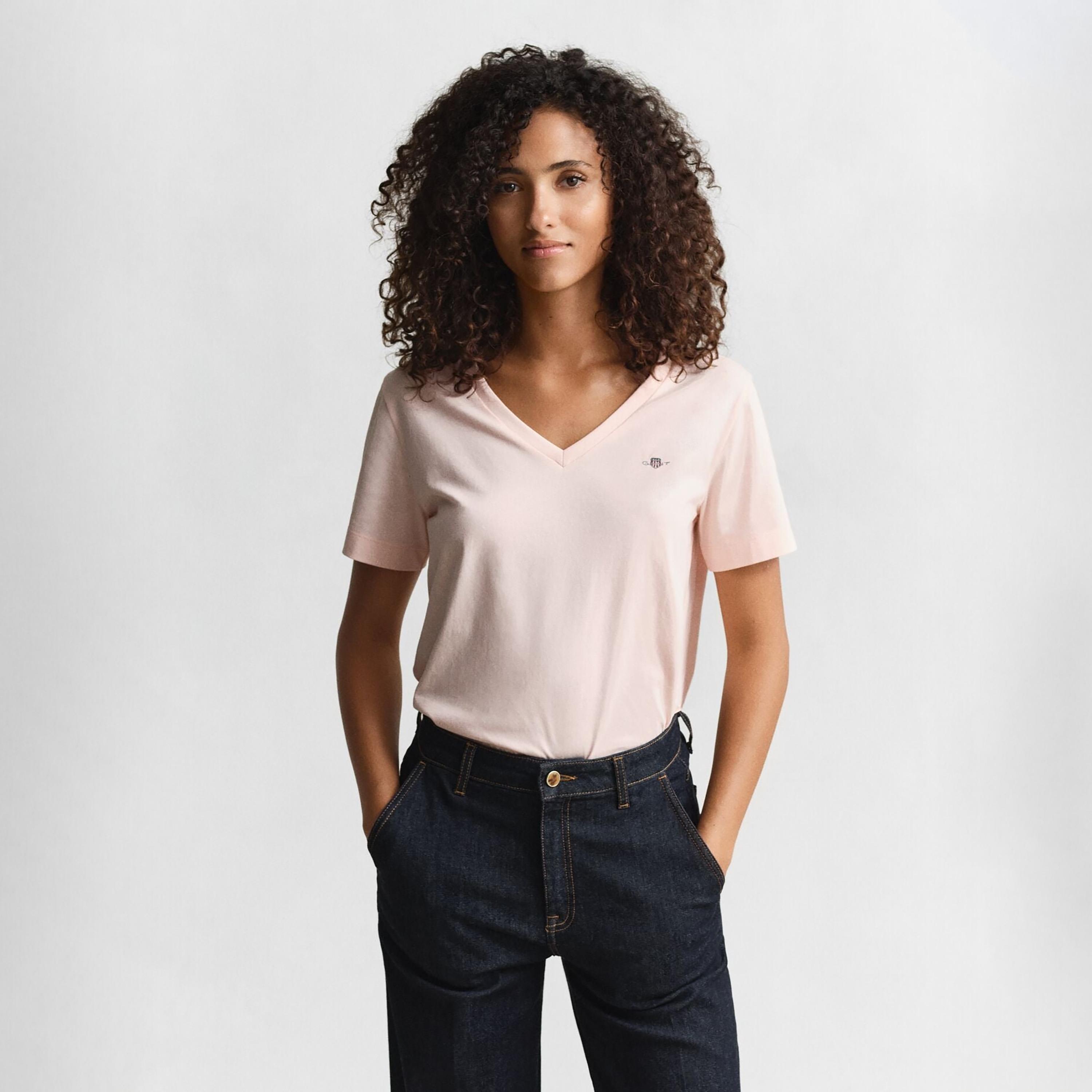 Gant Plain V-neck Short Sleeves Women's T-Shirt-women-clothing-tshirts-image-7