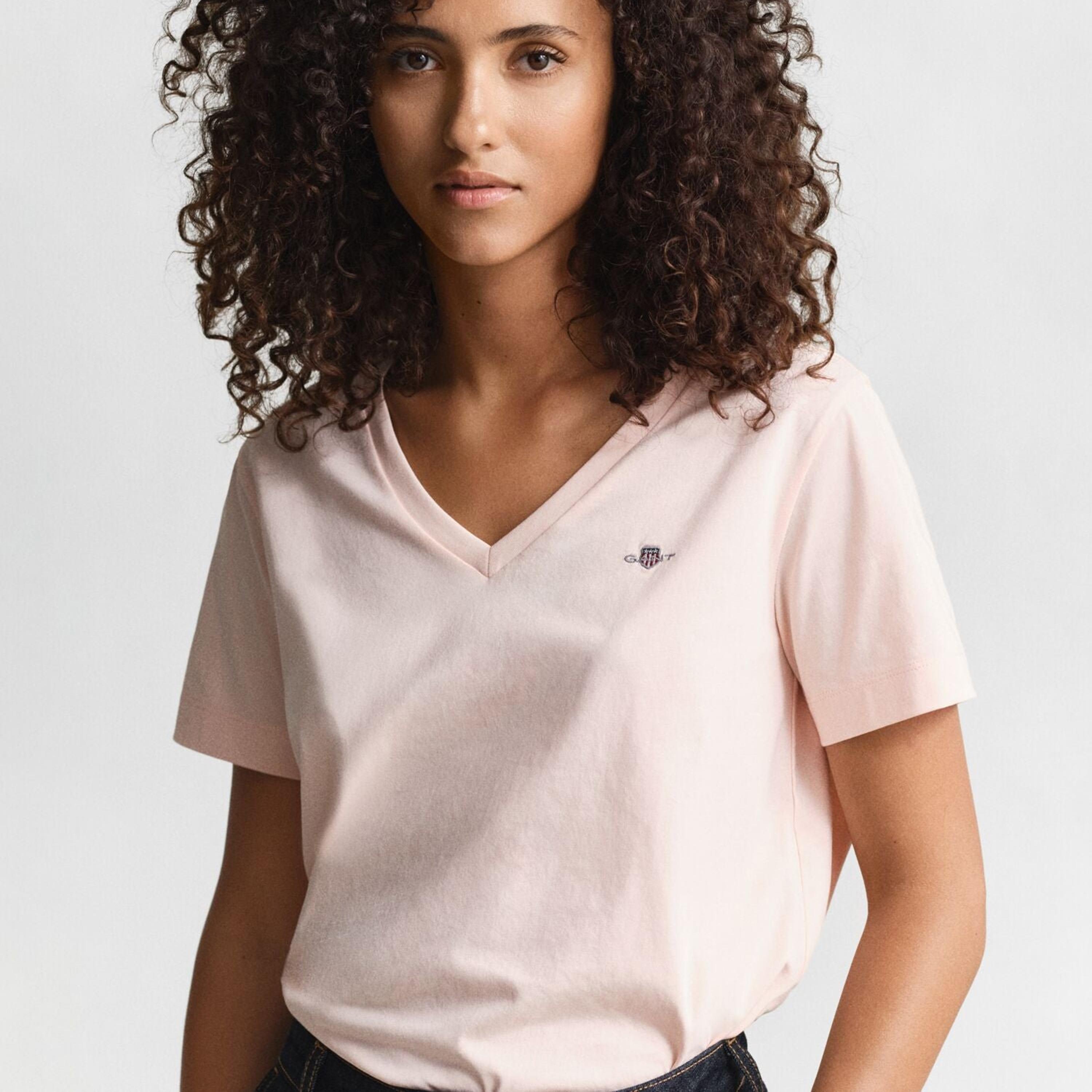Gant Plain V-neck Short Sleeves Women's T-Shirt-women-clothing-tshirts-image-8