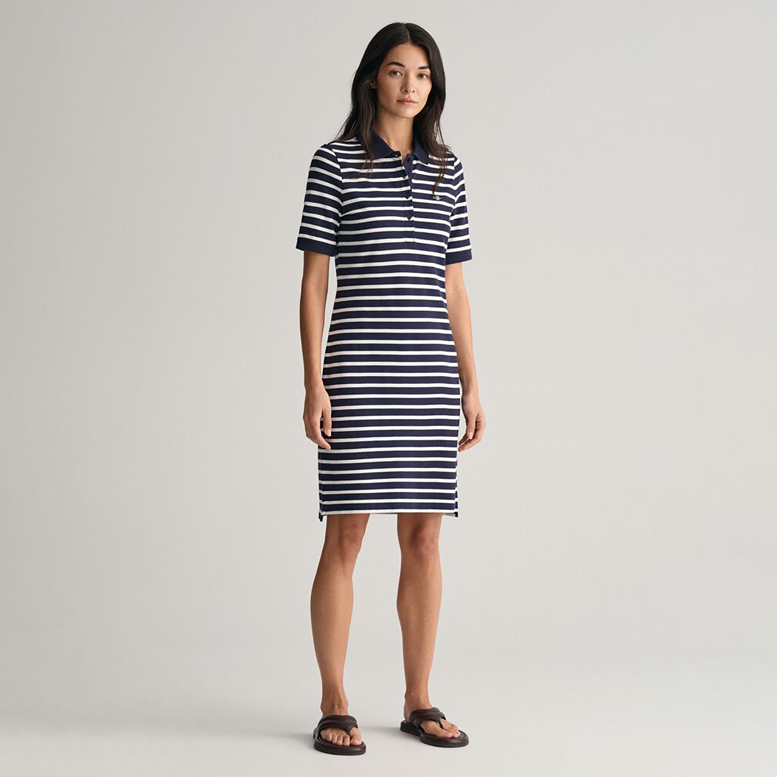 Gant Striped Shield Shirt Collared Knee Length T-Shirt Dress-women-clothing-dresses-image-1