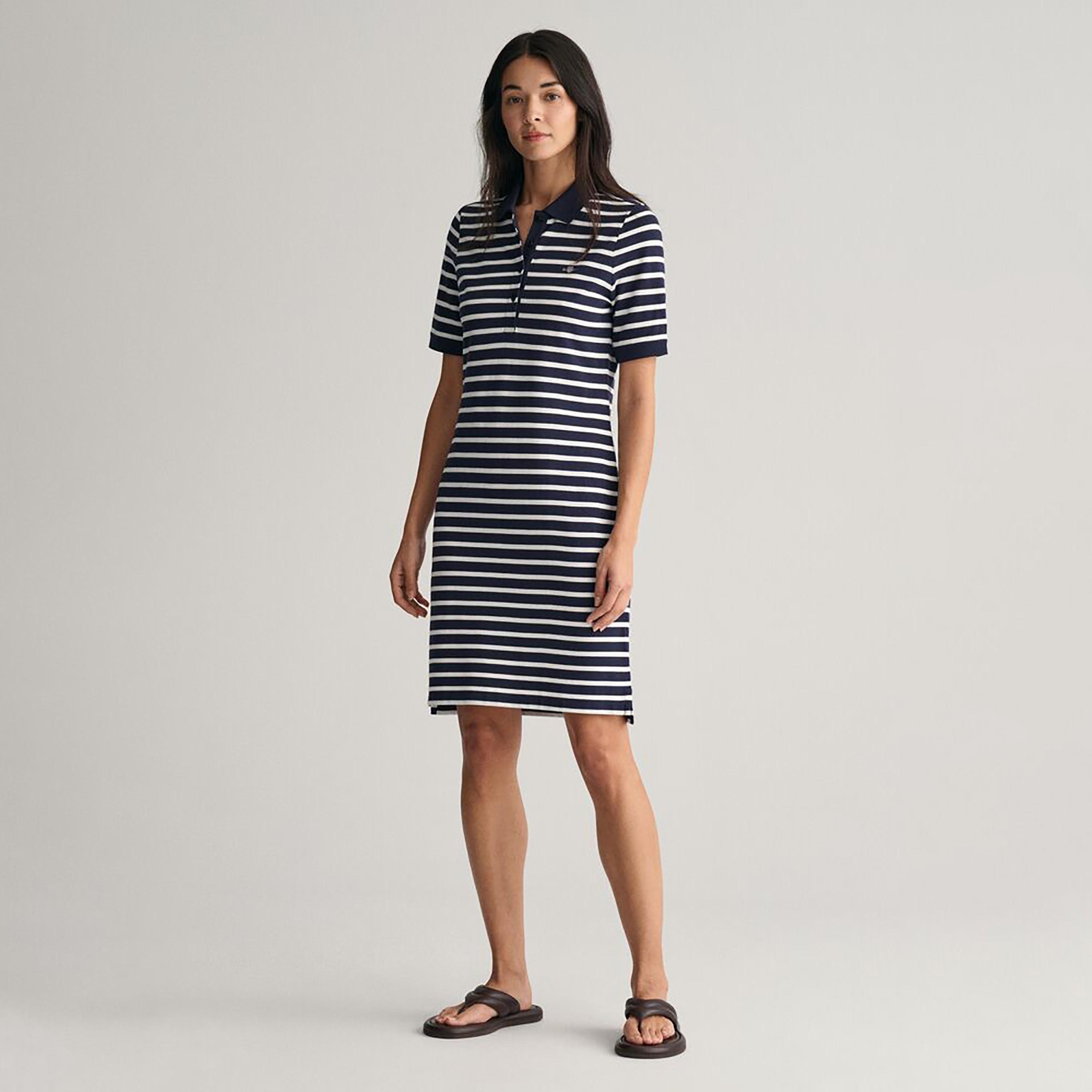 Gant Striped Shield Shirt Collared Knee Length T-Shirt Dress-women-clothing-dresses-image-2