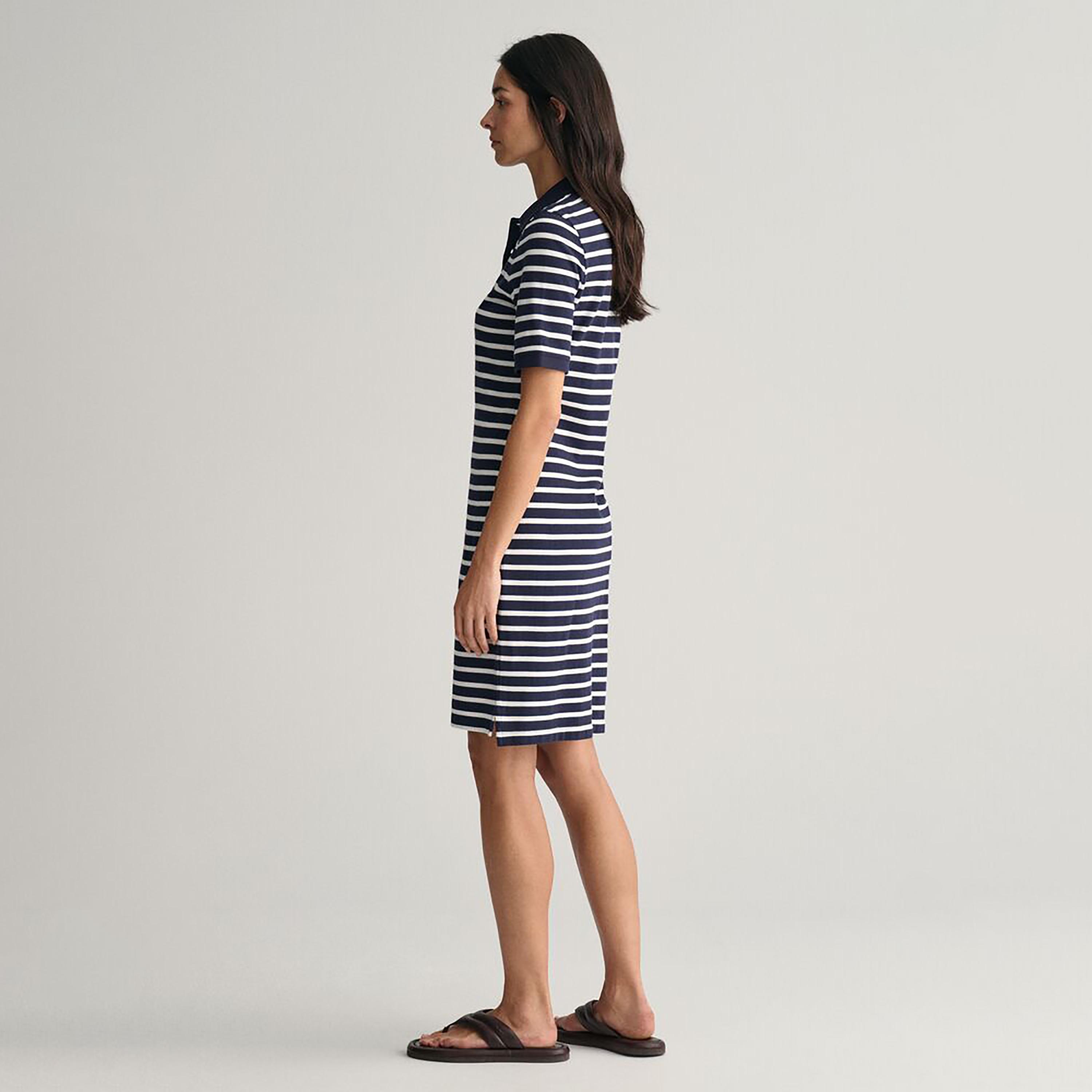 Gant Striped Shield Shirt Collared Knee Length T-Shirt Dress-women-clothing-dresses-image-3