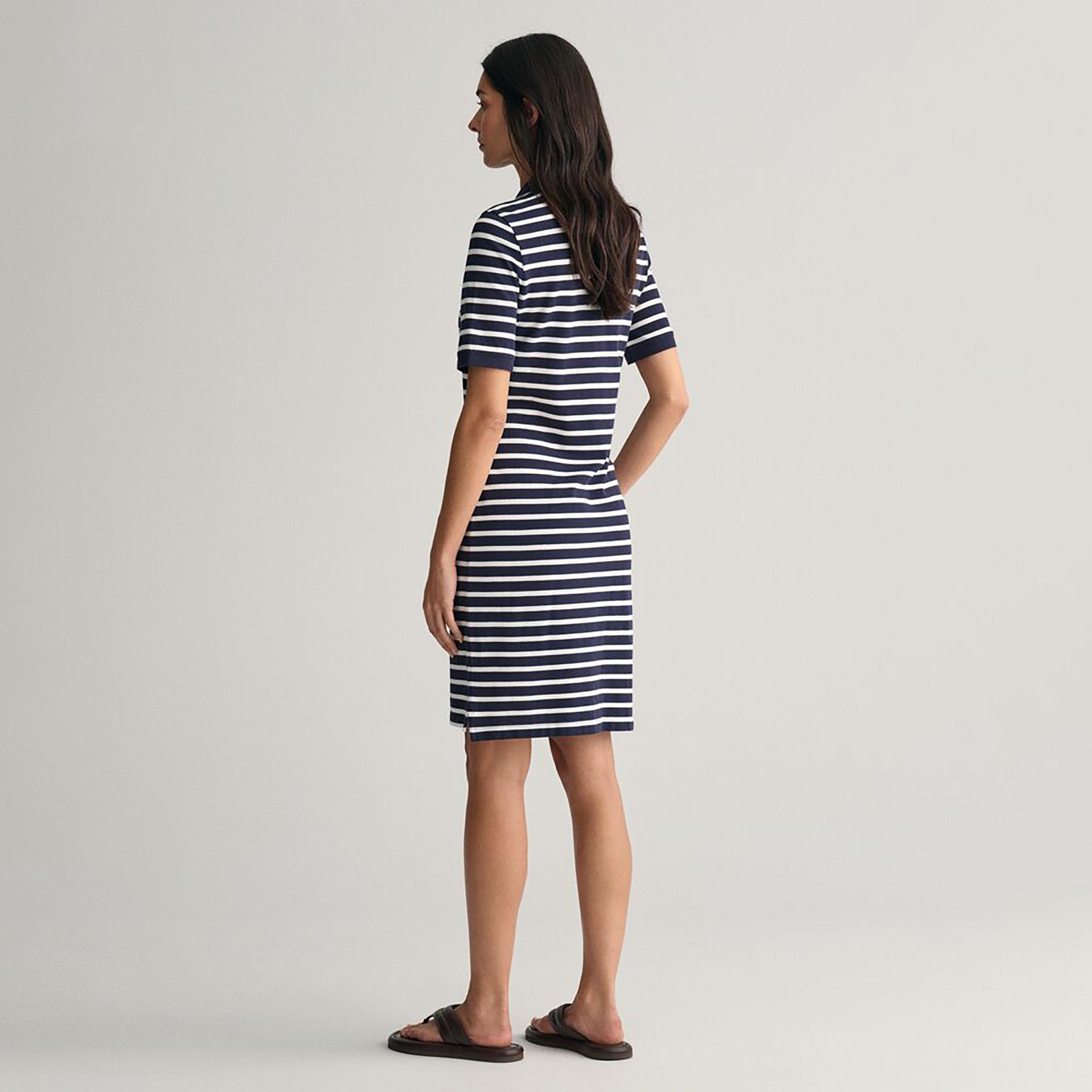 Gant Striped Shield Shirt Collared Knee Length T-Shirt Dress-women-clothing-dresses-image-4
