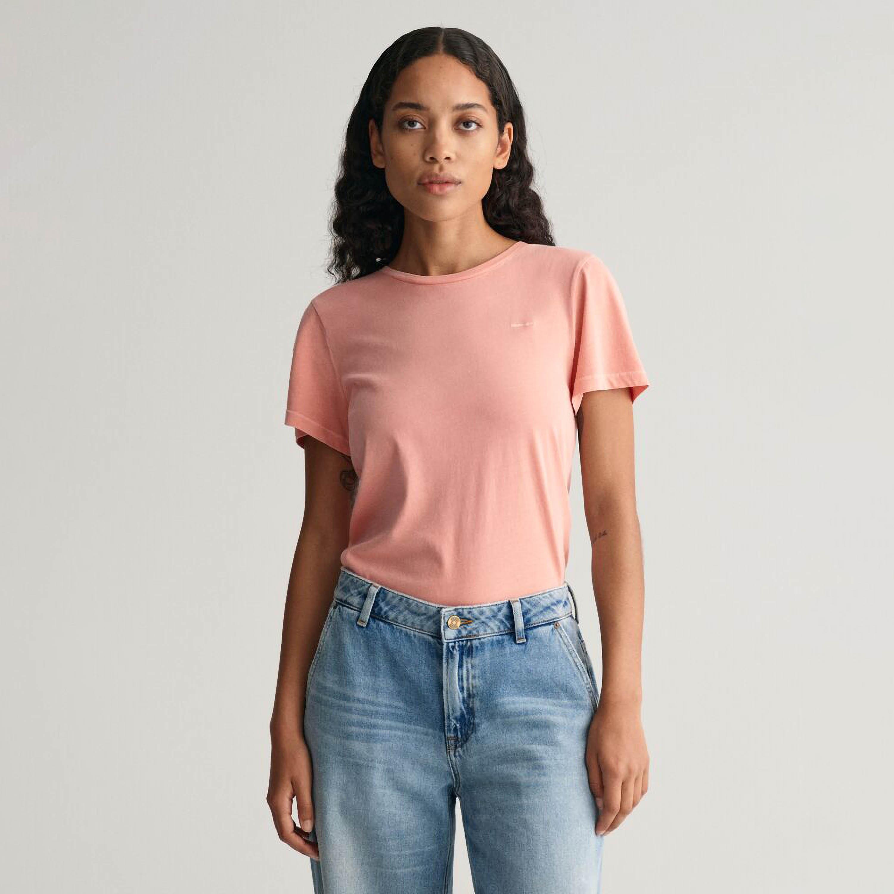 تي شيرت نسائي سادة بياقة دائرية وأكمام قصيرة من غانت-women-clothing-tshirts-image-14