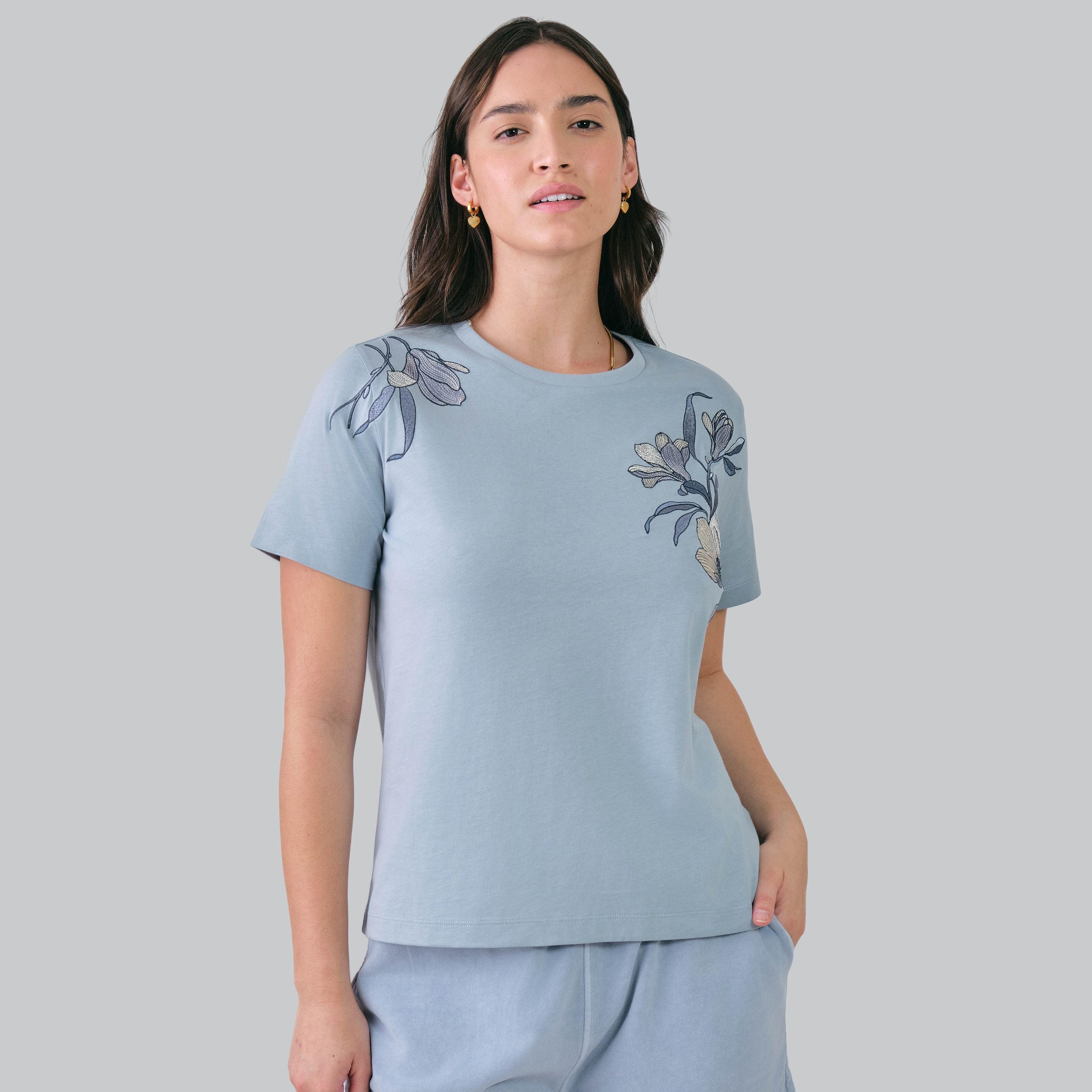 Gant Magnolia Embroidery Round Neck Short Sleeves Women's T-Shirt-women-clothing-tshirts-image-6
