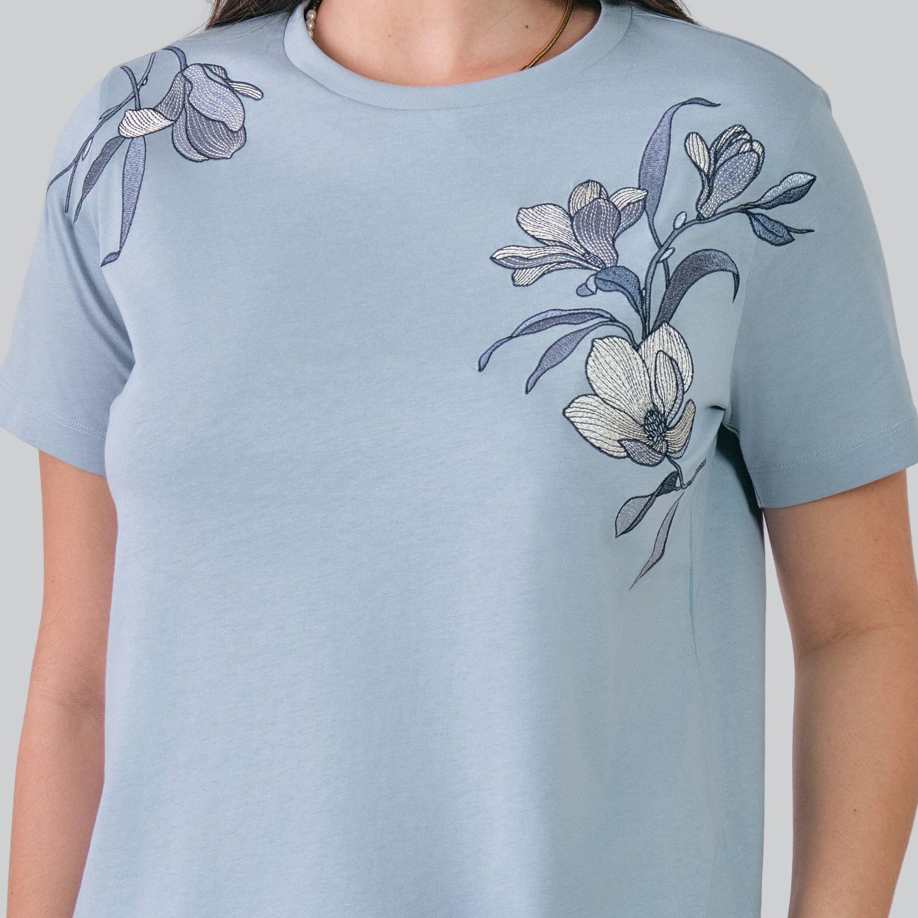 Gant Magnolia Embroidery Round Neck Short Sleeves Women's T-Shirt-women-clothing-tshirts-image-7
