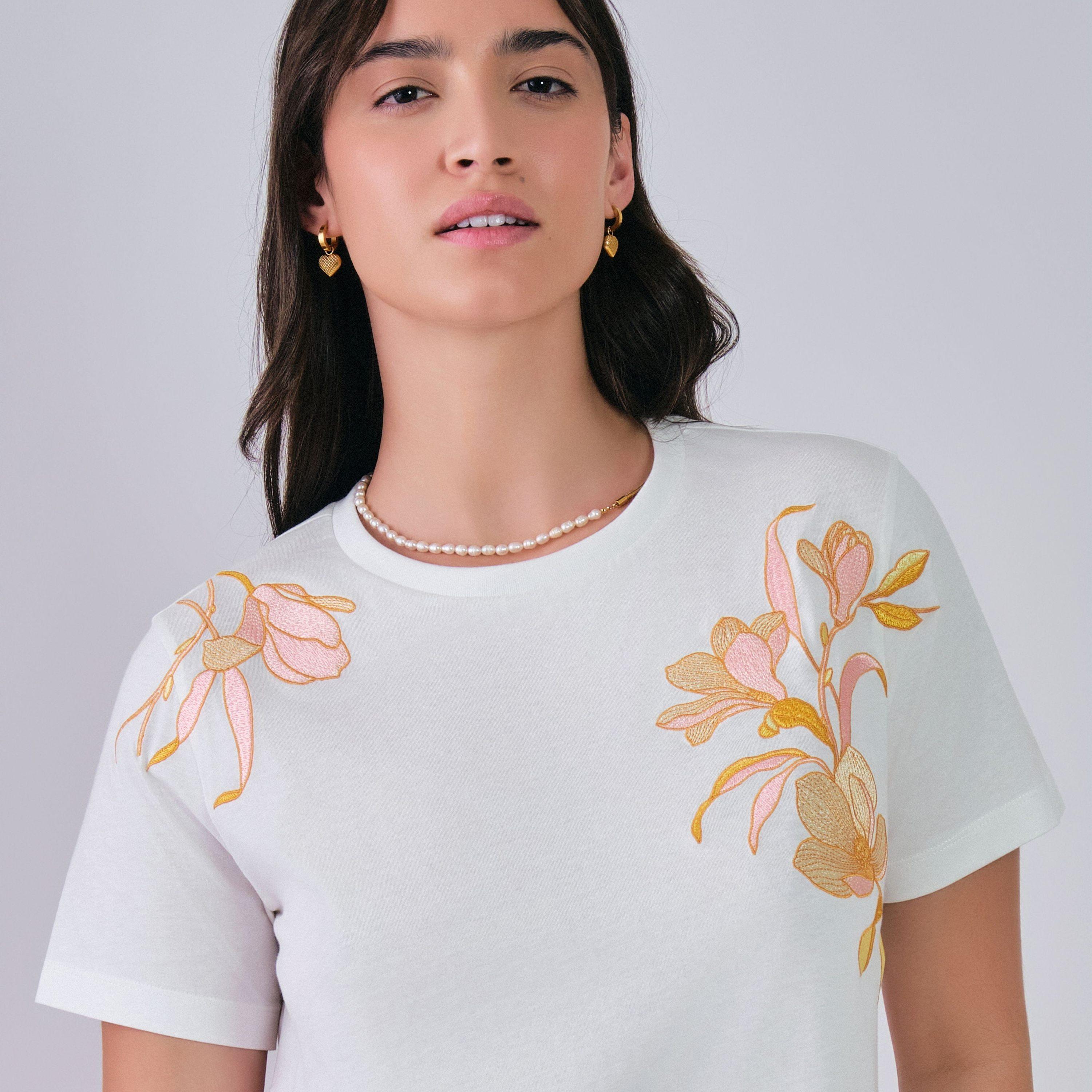 Gant Magnolia Embroidery Round Neck Short Sleeves Women's T-Shirt-women-clothing-tshirts-image-3