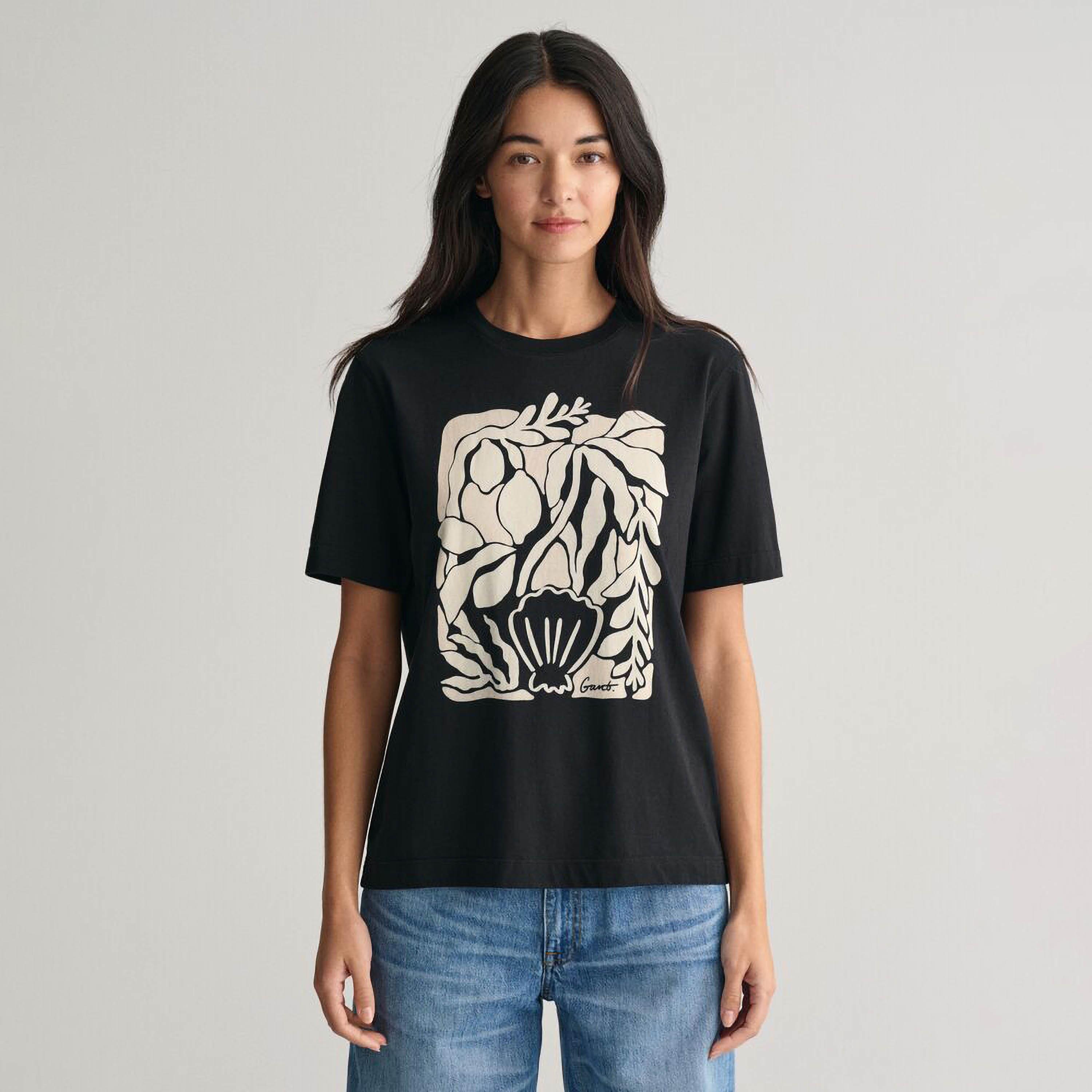 Gant Palm Print Round Neck Short Sleeves Women's T-Shirt-women-clothing-tshirts-image-1