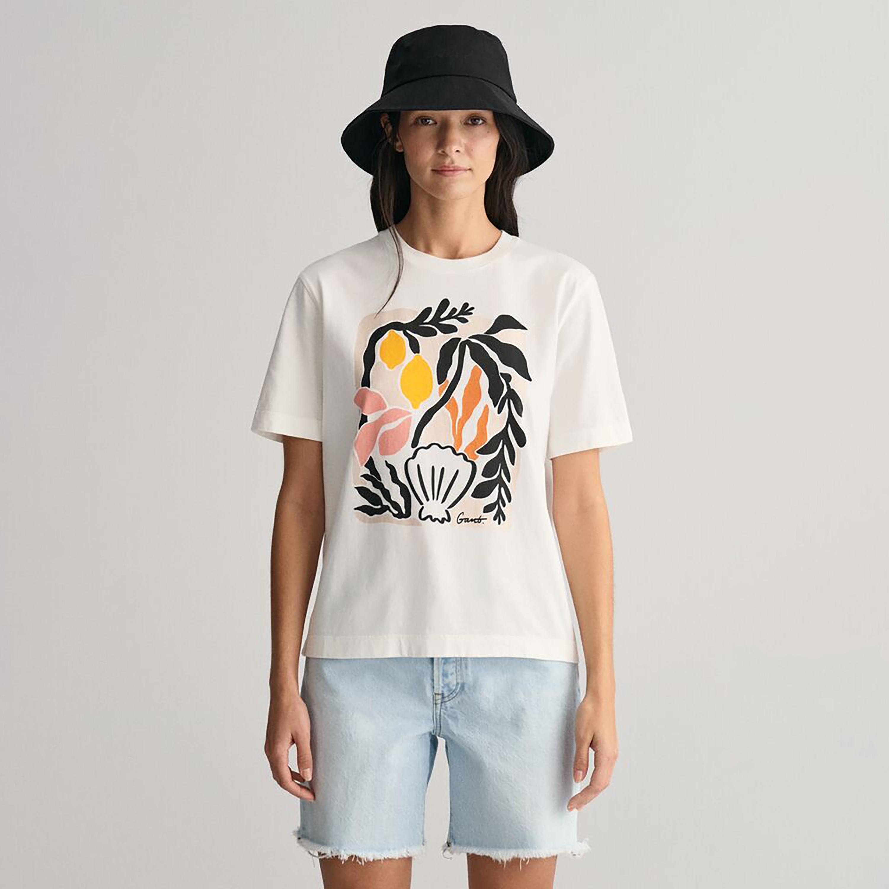 Gant Palm Print Crew Neck Short Sleeves T-Shirt-women-clothing-tshirts-image-1