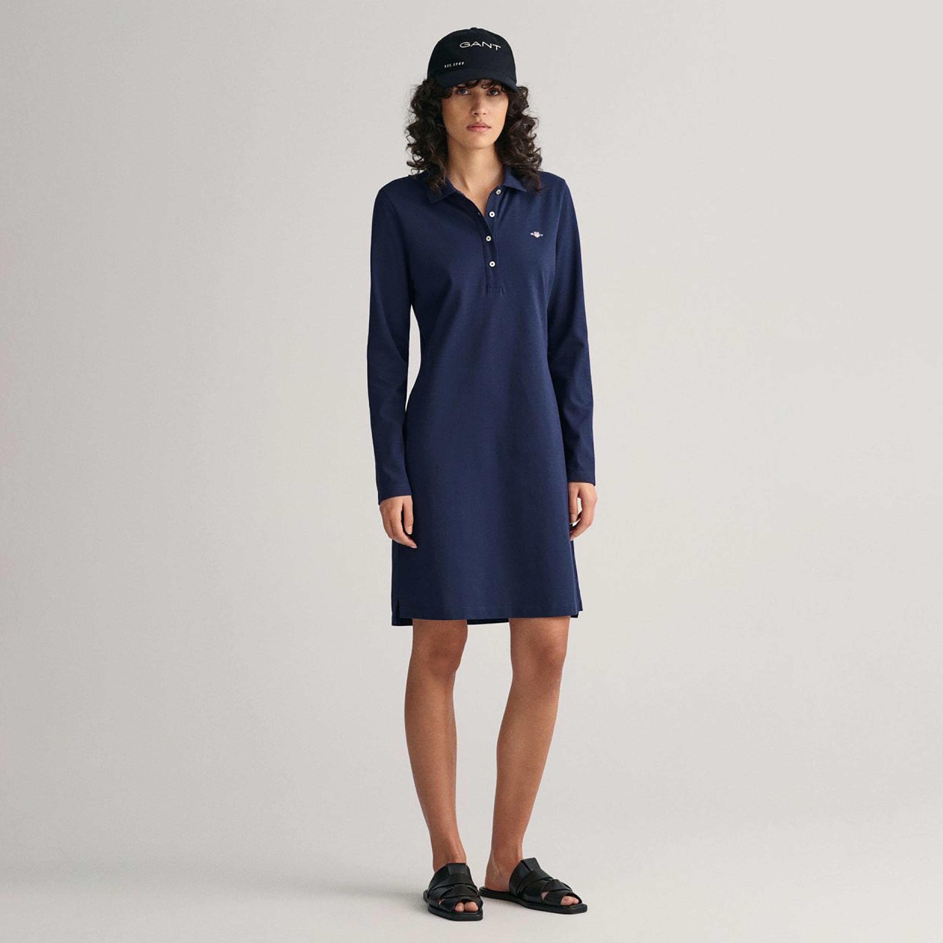 Gant Logo Detail Collared T-Shirt Knee Length Dress-women-clothing-dresses-image-1