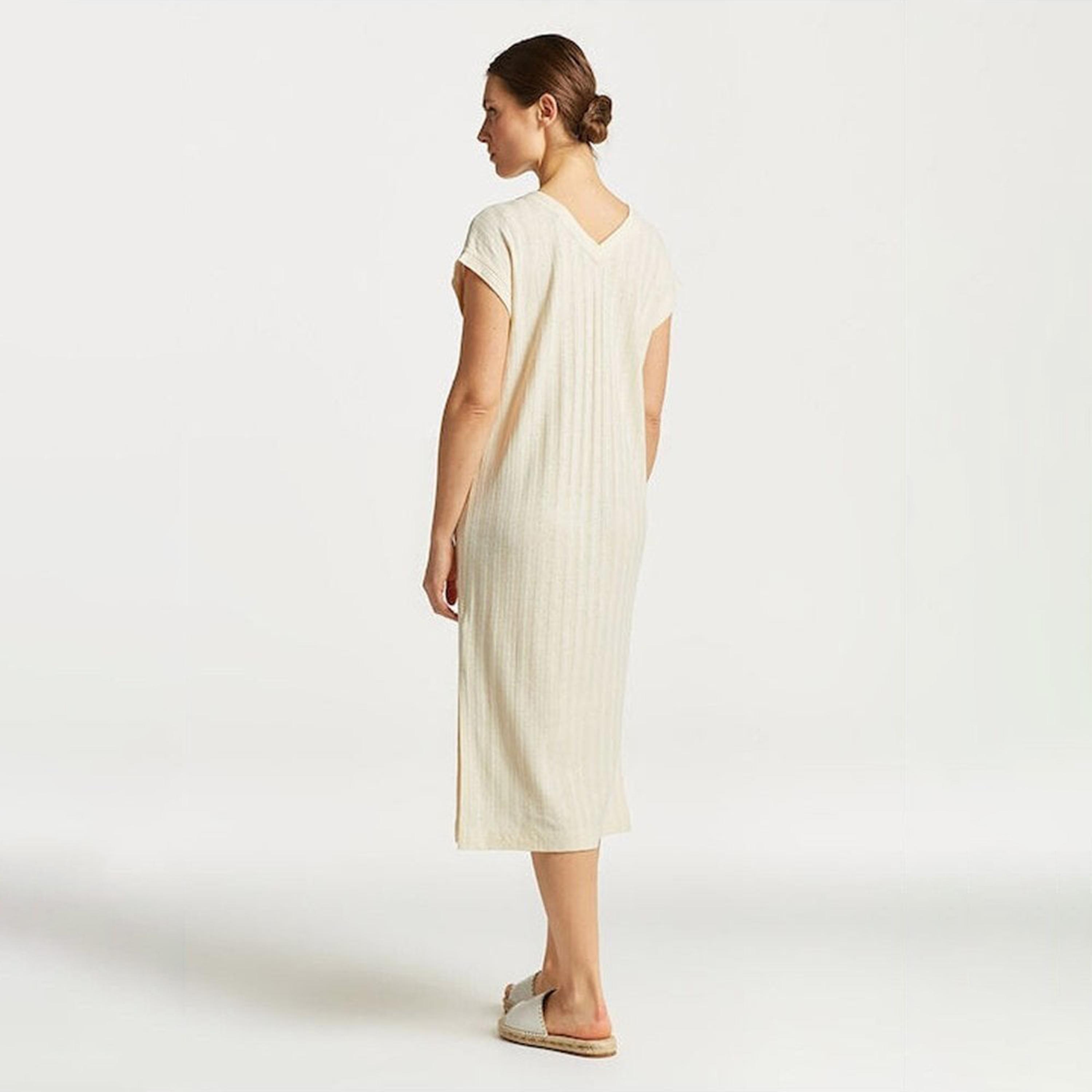 Gant Beige Textured V-Neck Cap Sleeves Midi Women Dress-women-clothing-dresses-image-4