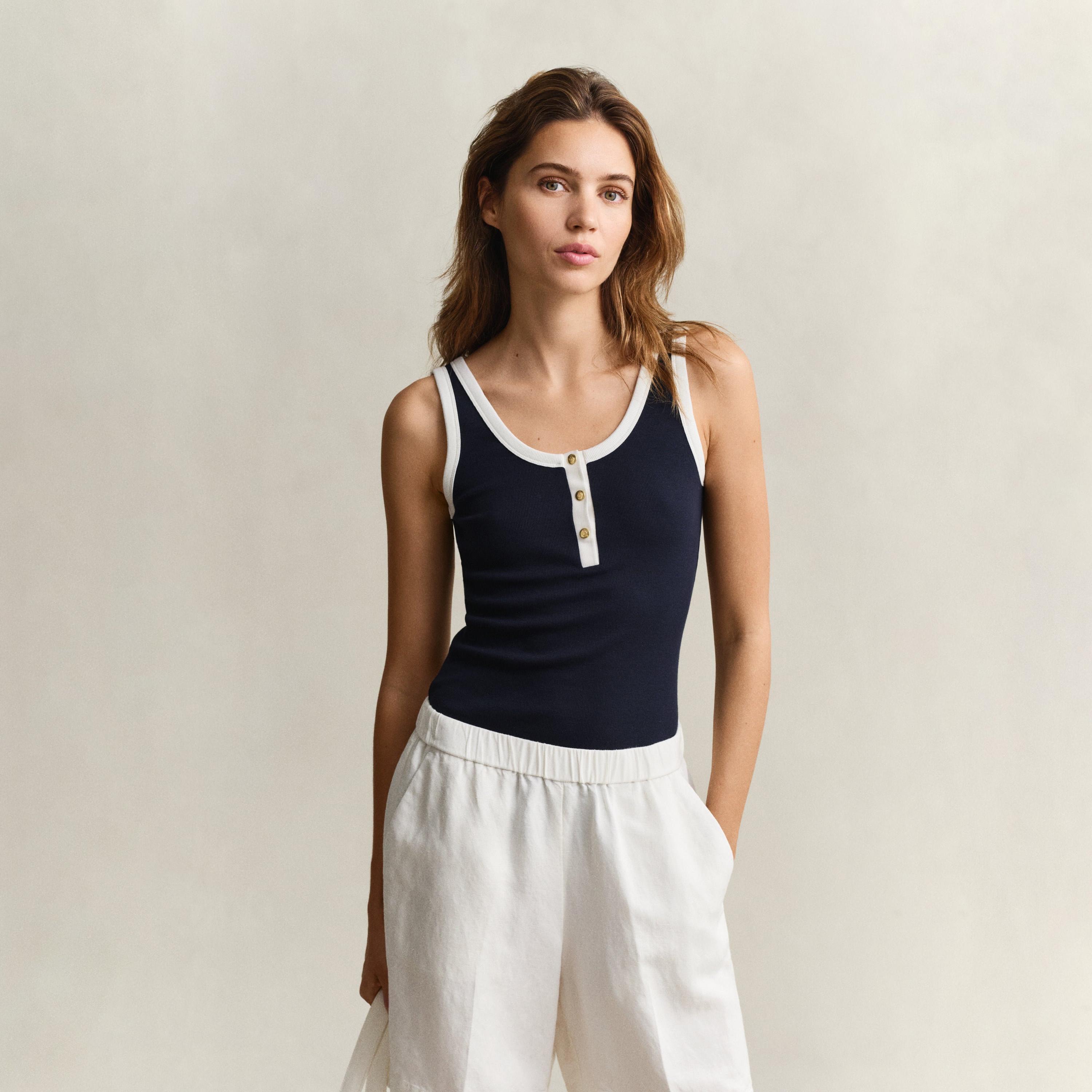 Gant Blue Ribbed Scoop Neck Women's Tank Top-women-clothing-shirtsandblouses-blouses-image-1