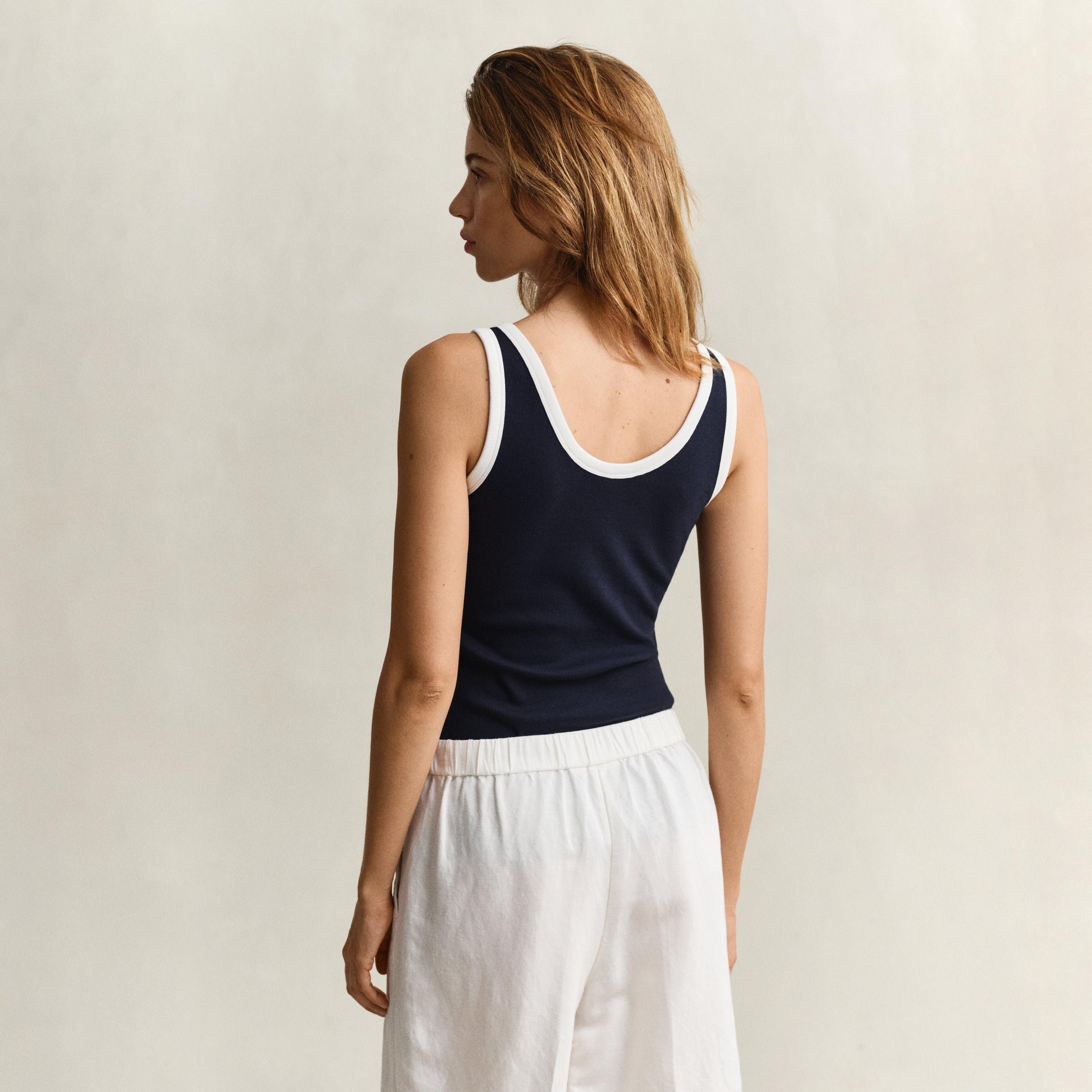 Gant Blue Ribbed Scoop Neck Women's Tank Top-women-clothing-shirtsandblouses-blouses-image-4