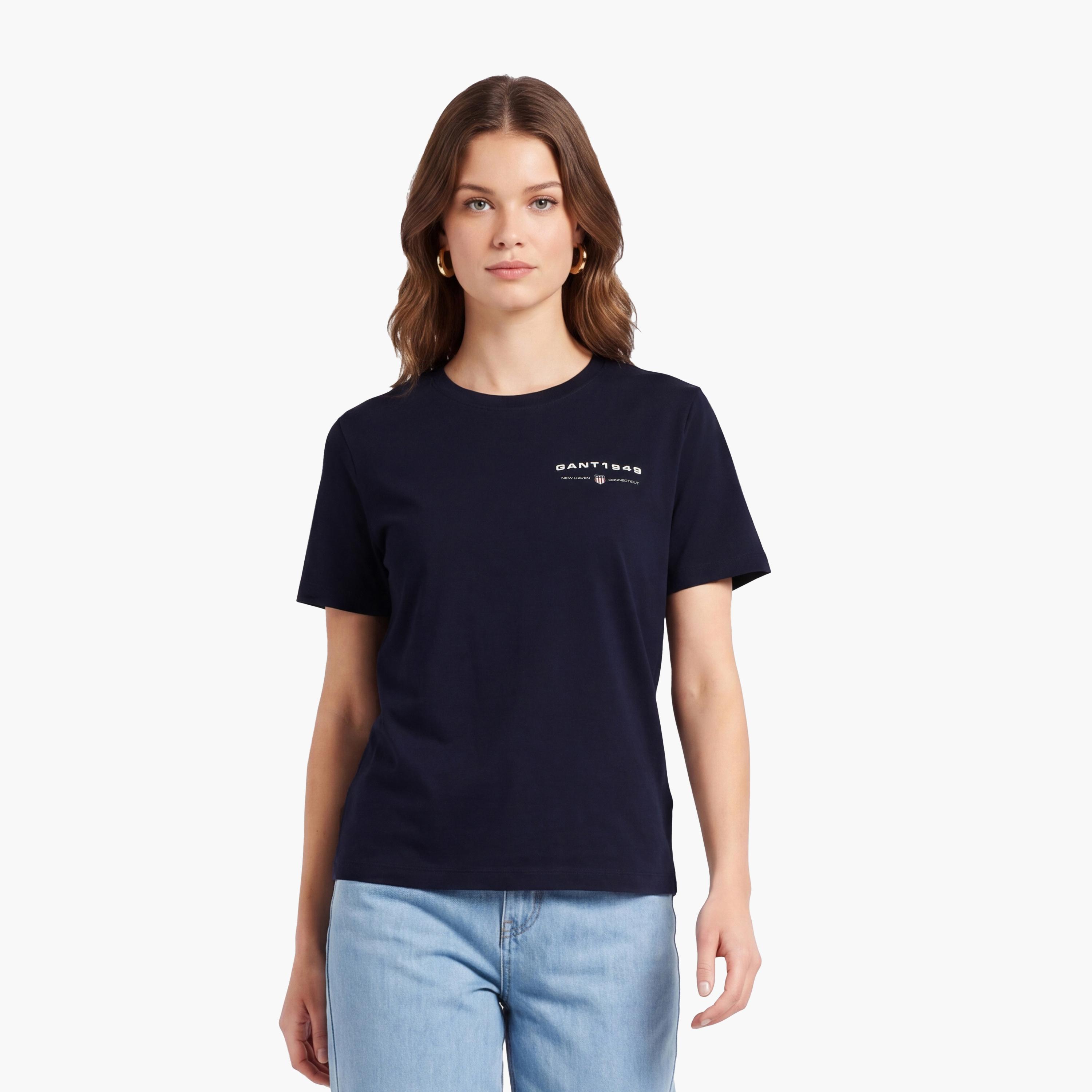 تيشيرت حريمي بياقة دائرية وأكمام قصيرة، سادة من جانت-women-clothing-tshirts-image-1