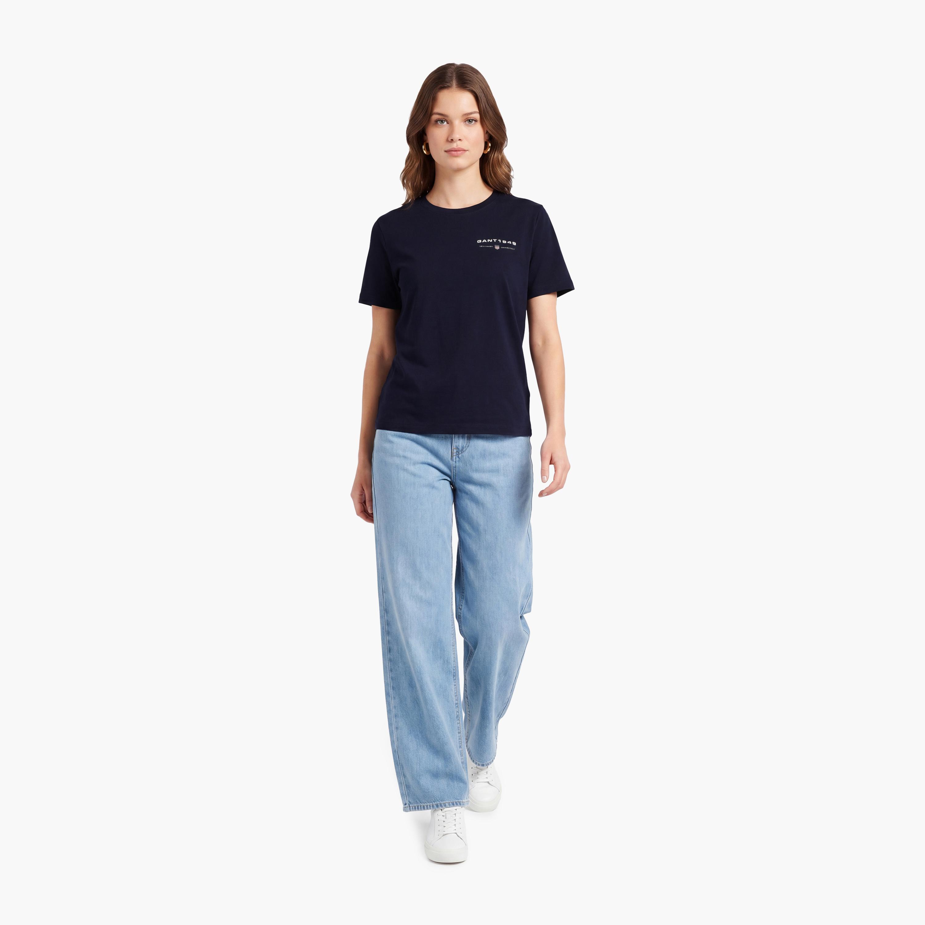تيشيرت حريمي بياقة دائرية وأكمام قصيرة، سادة من جانت-women-clothing-tshirts-image-2