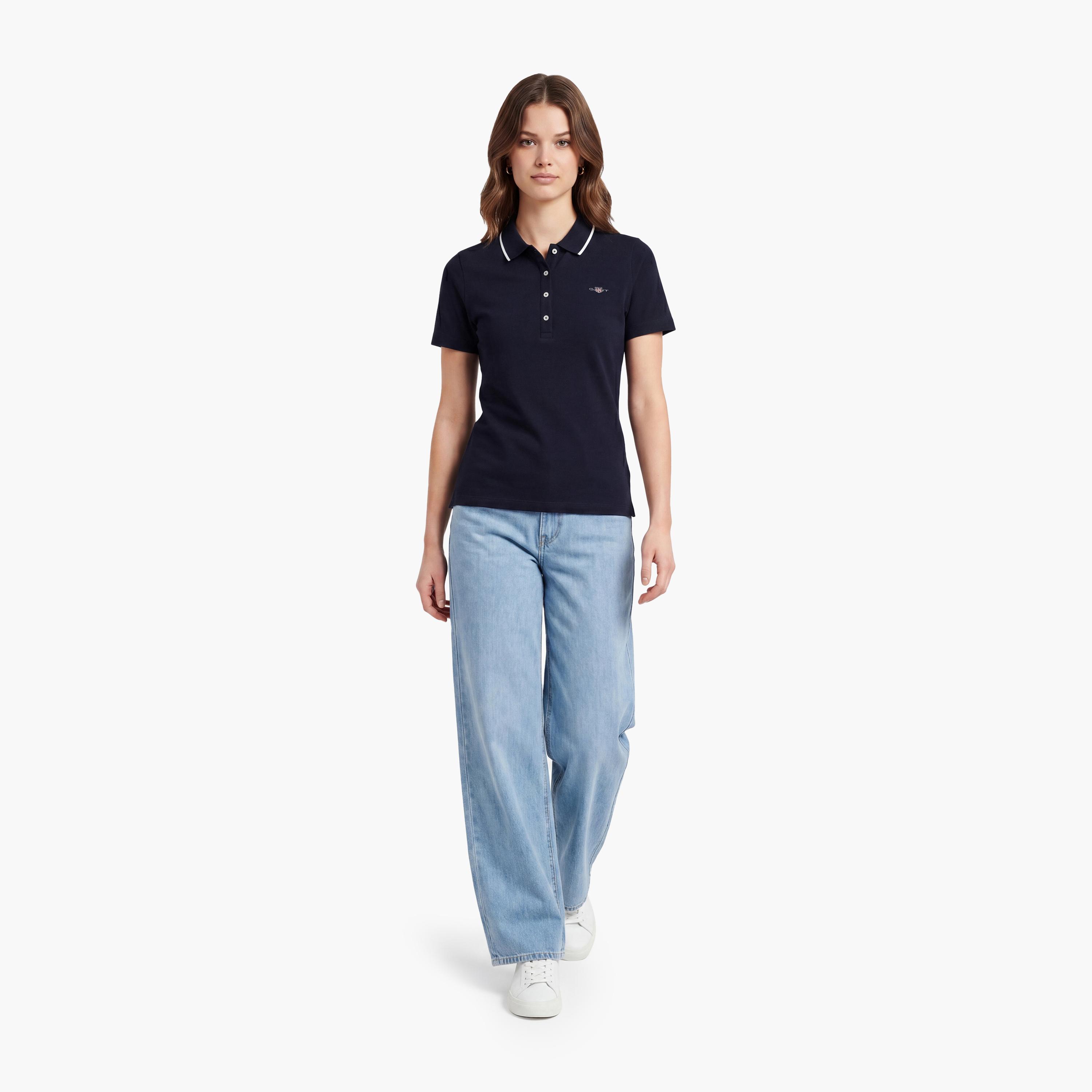 قميص بولو نسائي بأكمام قصيرة وياقة بأطراف ملونة من غانت-women-clothing-tshirts-image-2