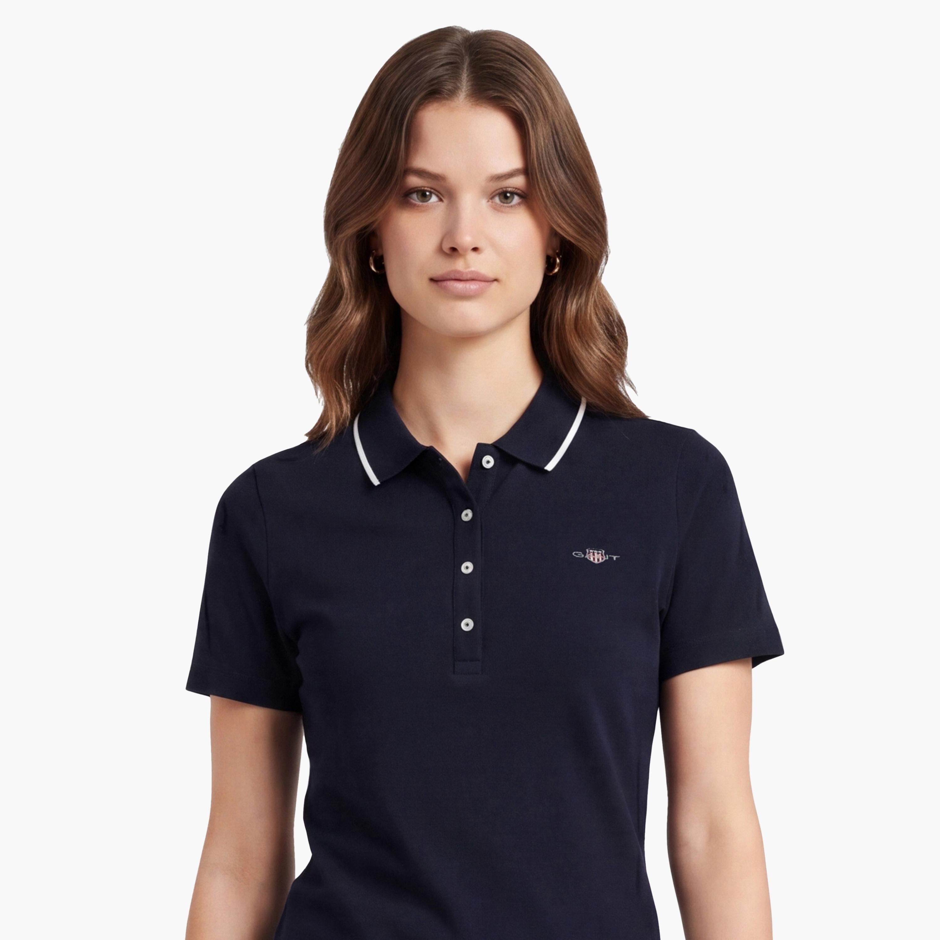 قميص بولو نسائي بأكمام قصيرة وياقة بأطراف ملونة من غانت-women-clothing-tshirts-image-3