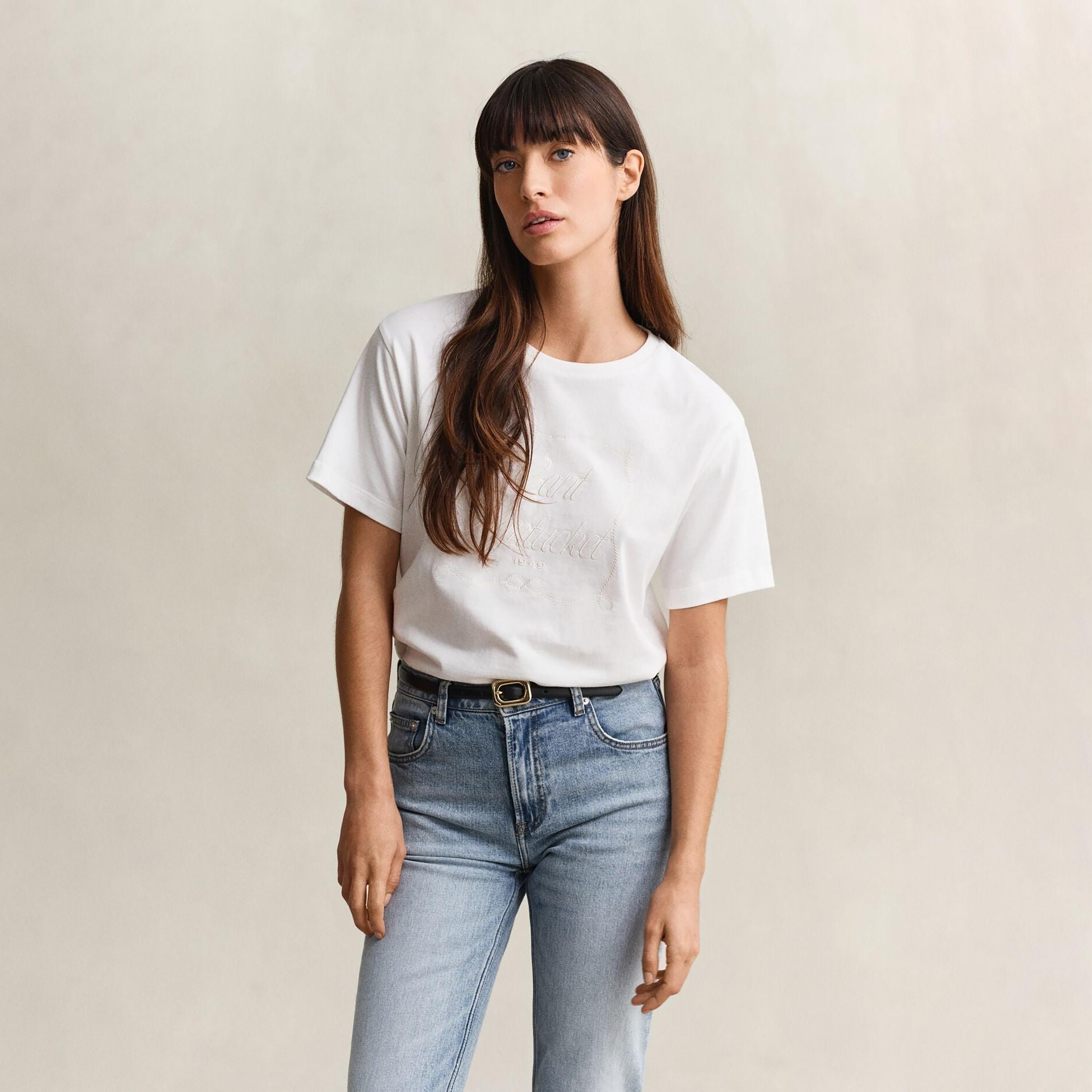 Gant Embroidered Crew Neck Short Sleeves Women's T-Shirt-women-clothing-tshirts-image-1