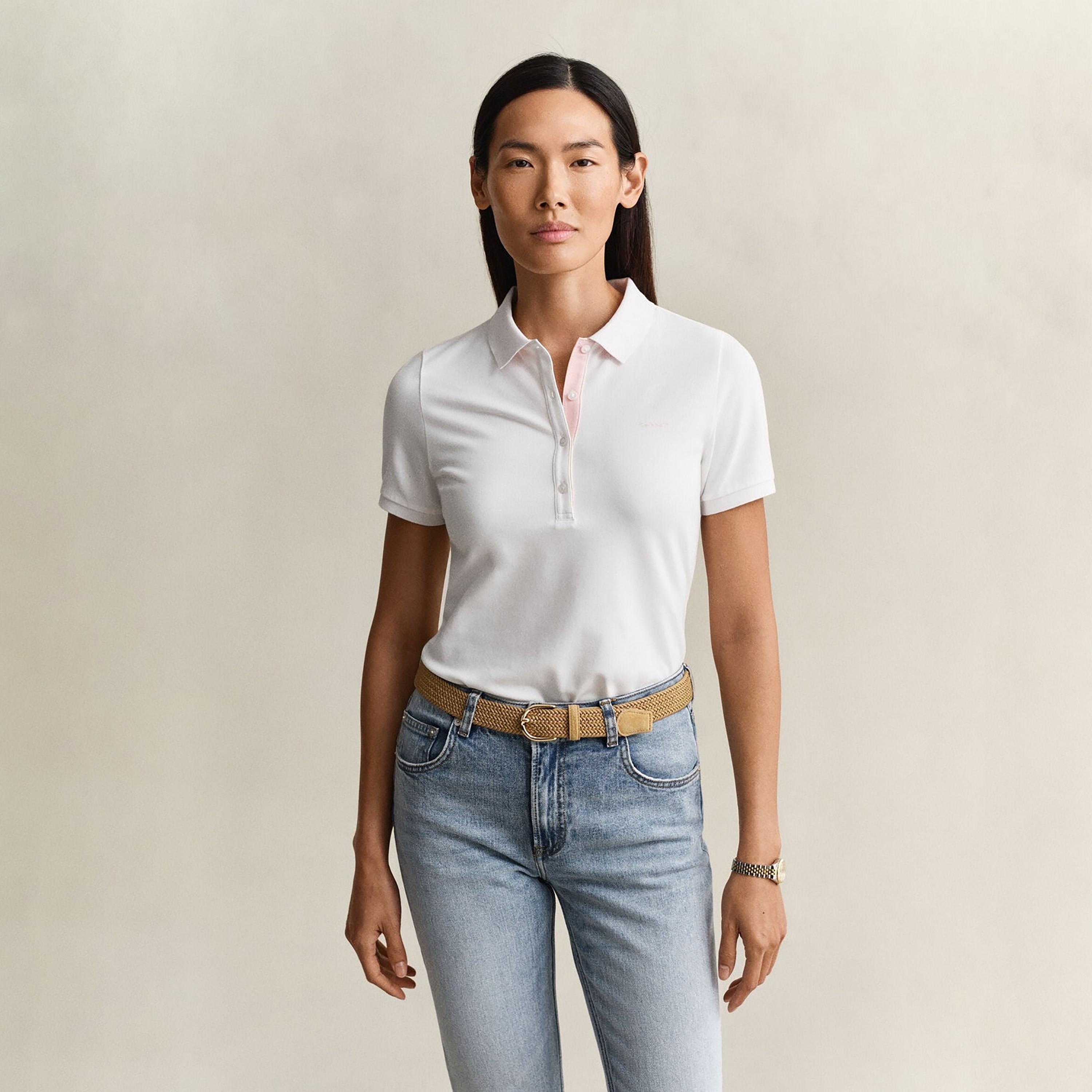تي شيرت بولو نسائي سادة بأكمام قصيرة وياقة من جانت-women-clothing-tshirts-image-1