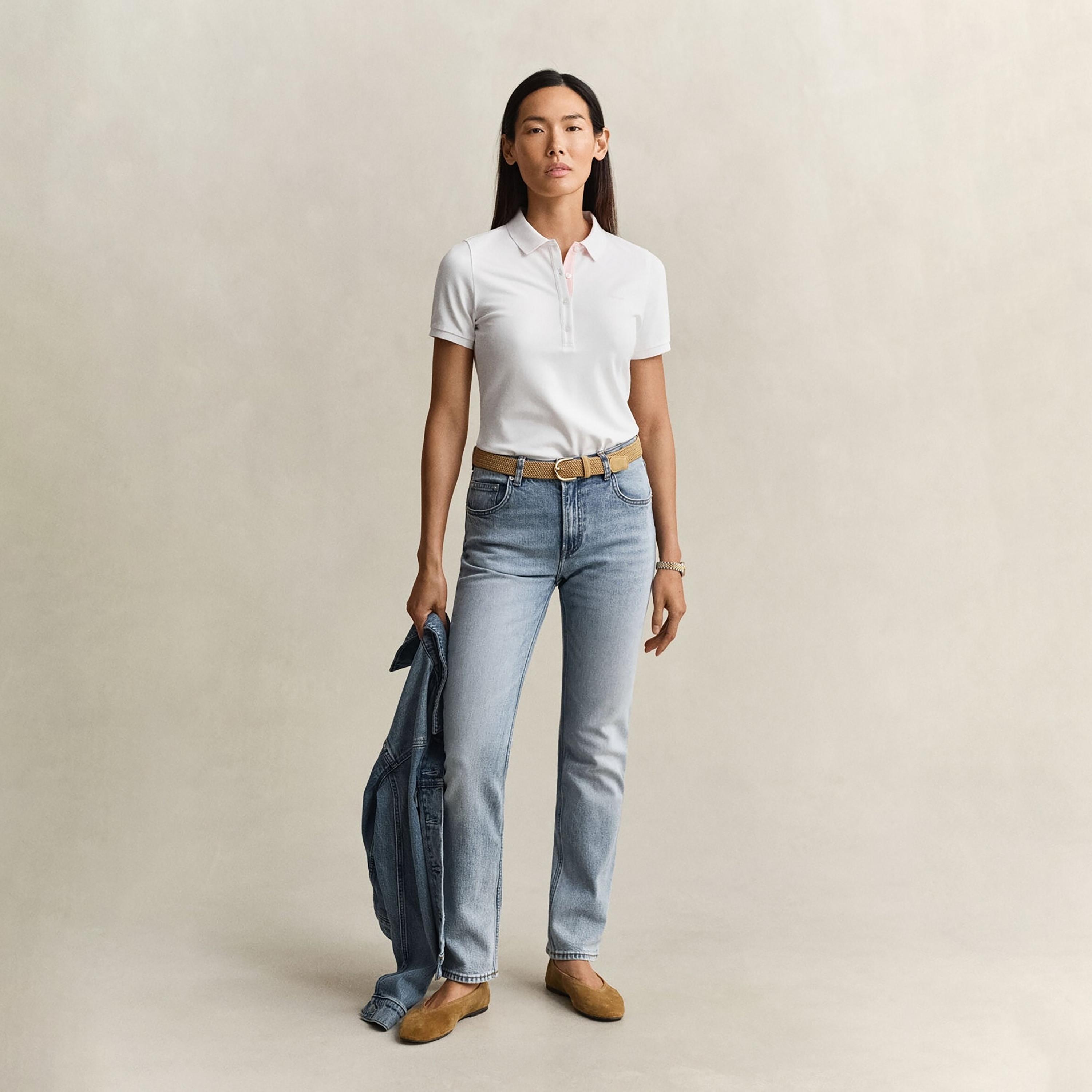 تي شيرت بولو نسائي سادة بأكمام قصيرة وياقة من جانت-women-clothing-tshirts-image-2