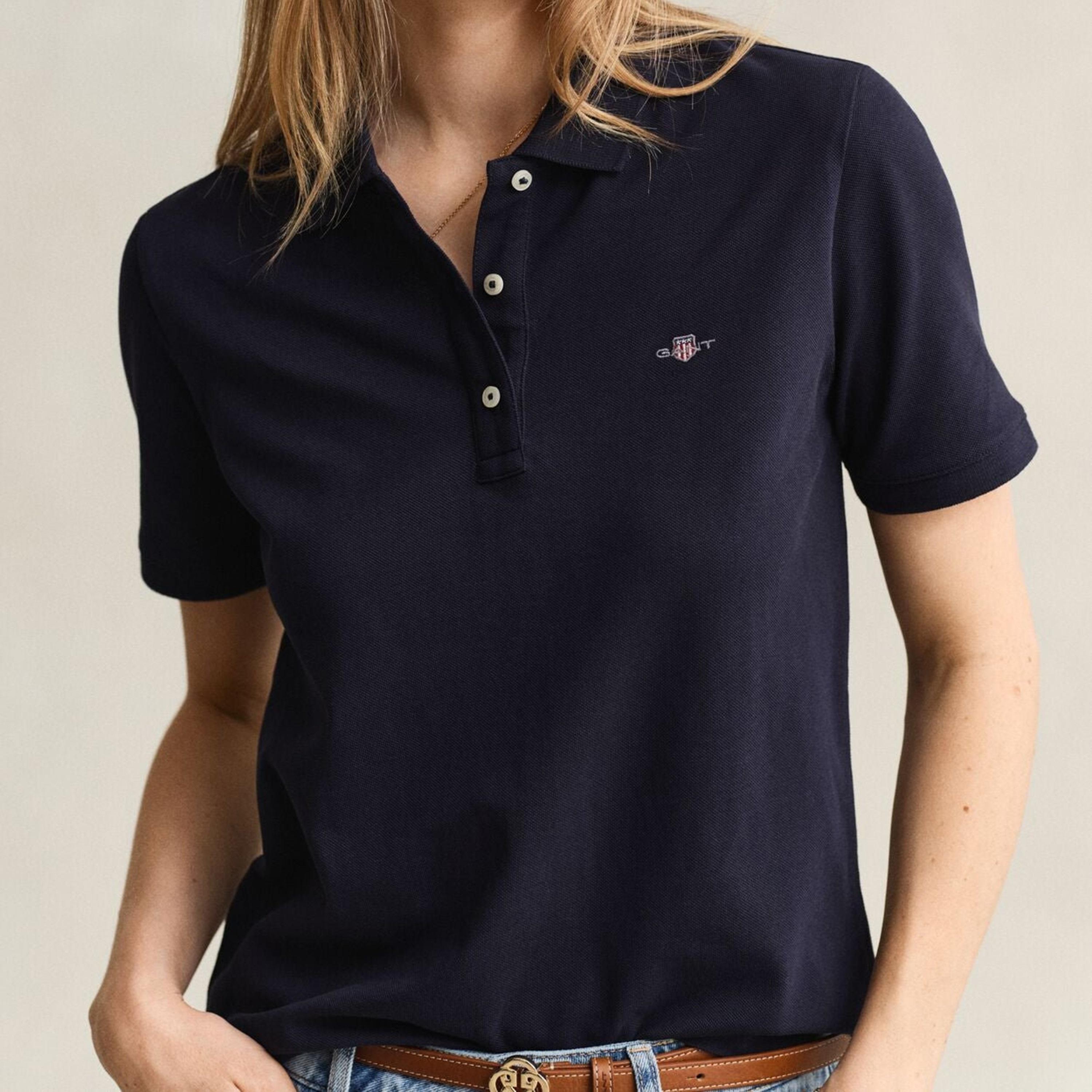تي شيرت بولو نسائي سادة بأكمام قصيرة وياقة من جانت-women-clothing-tshirts-image-7