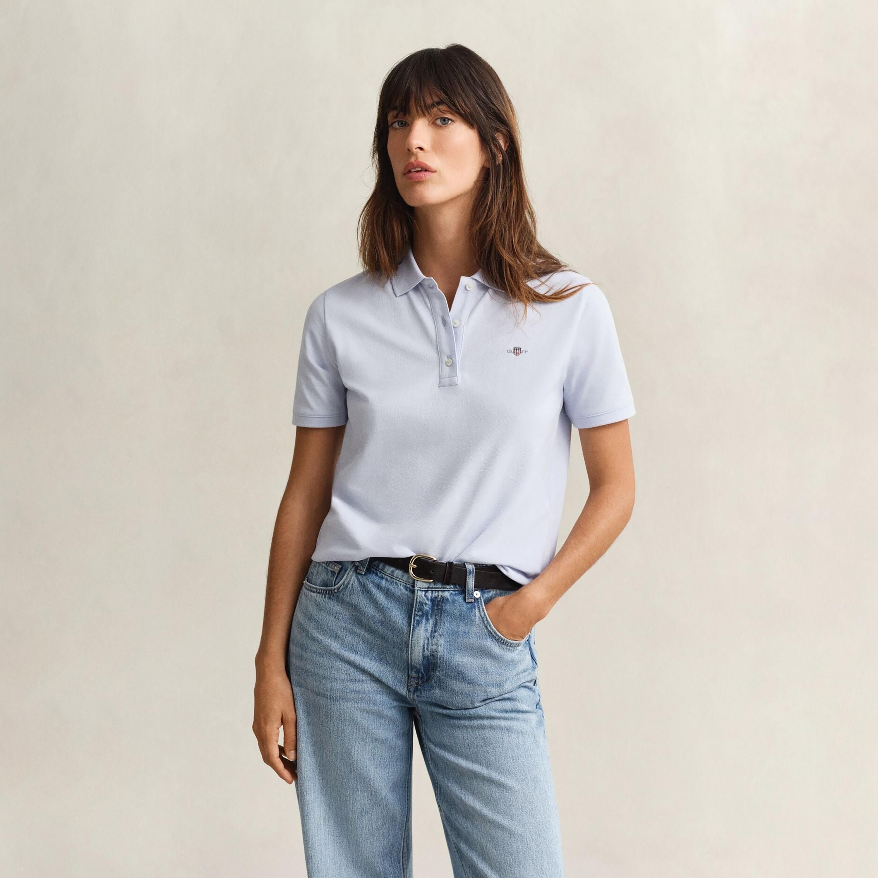 تي شيرت بولو نسائي سادة بأكمام قصيرة وياقة من جانت-women-clothing-tshirts-image-11