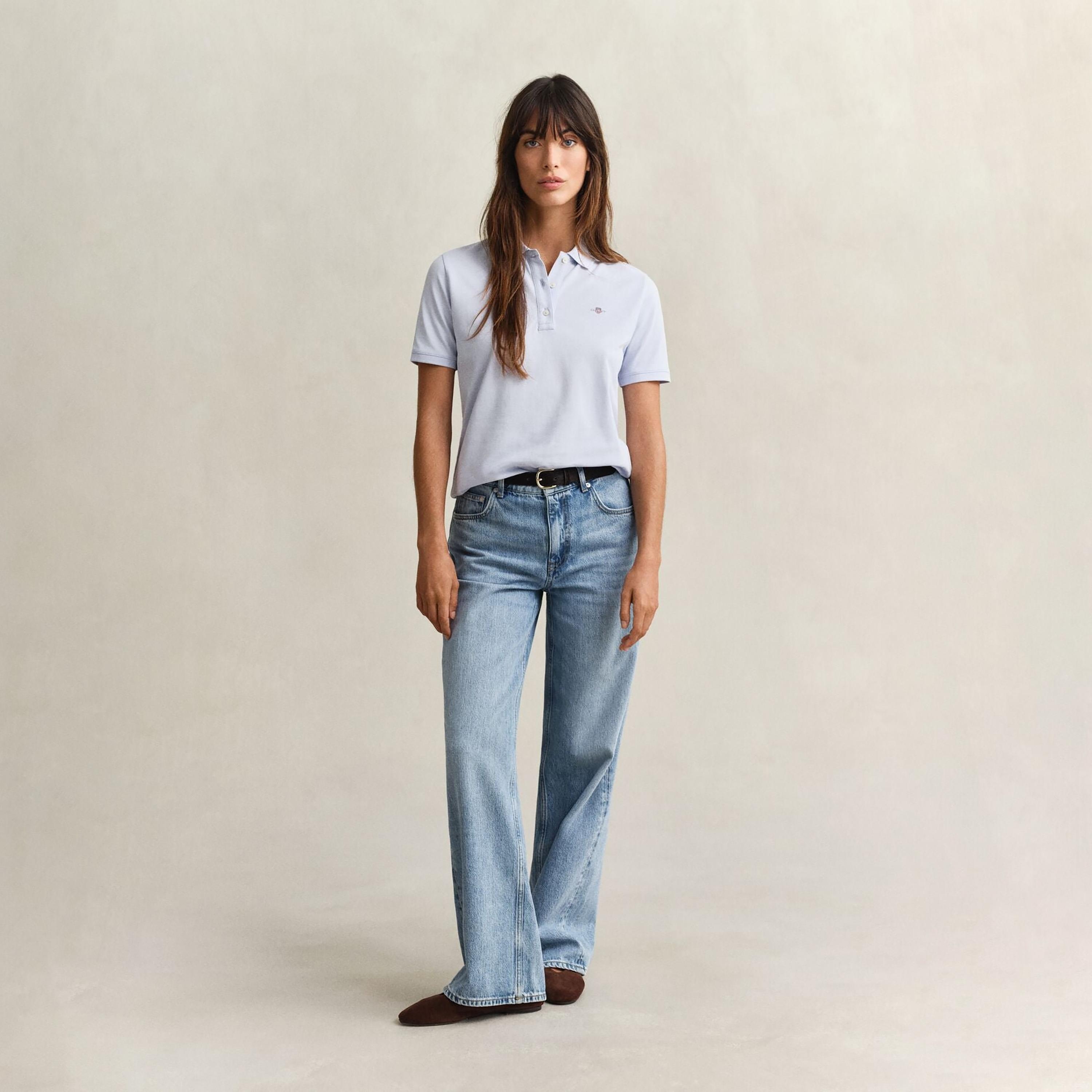 تي شيرت بولو نسائي سادة بأكمام قصيرة وياقة من جانت-women-clothing-tshirts-image-13