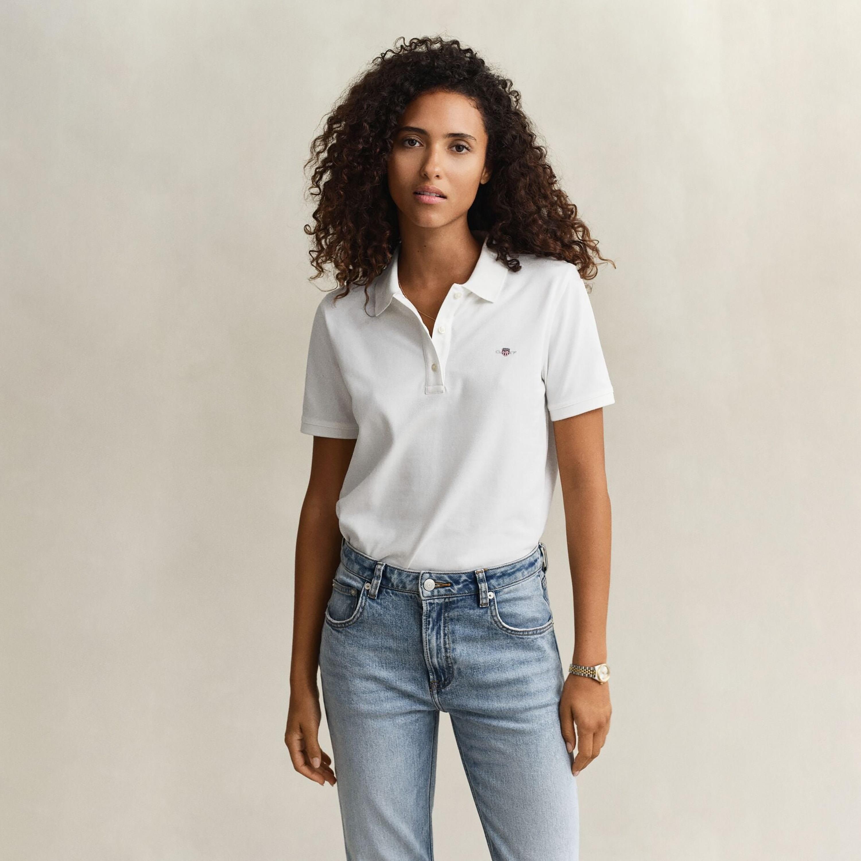 تي شيرت بولو نسائي سادة بأكمام قصيرة وياقة من جانت-women-clothing-tshirts-image-1