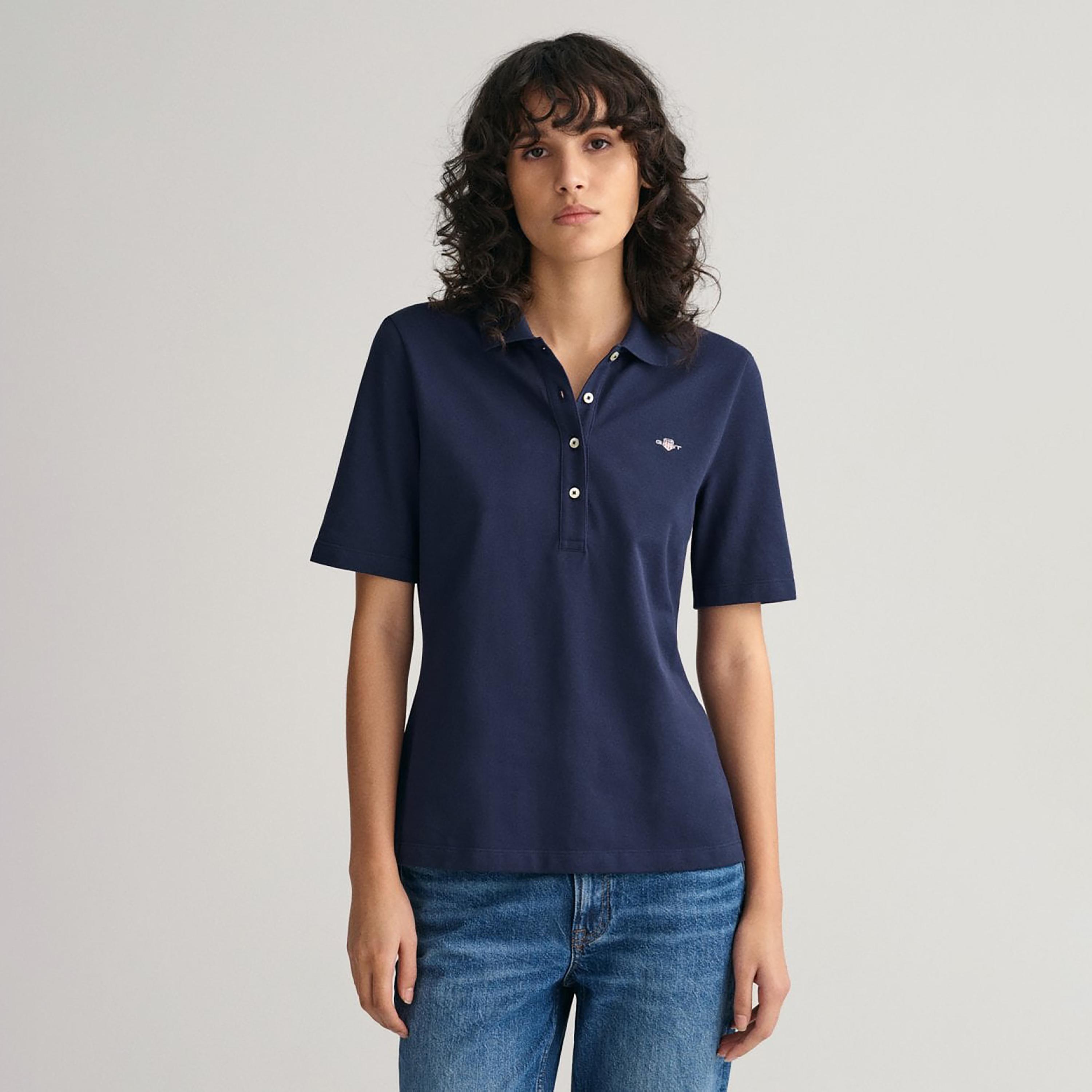 تي-شيرت بولو من جانت لوجو التفاصيل بأكمام طويلة وياقة-women-clothing-tshirts-image-5