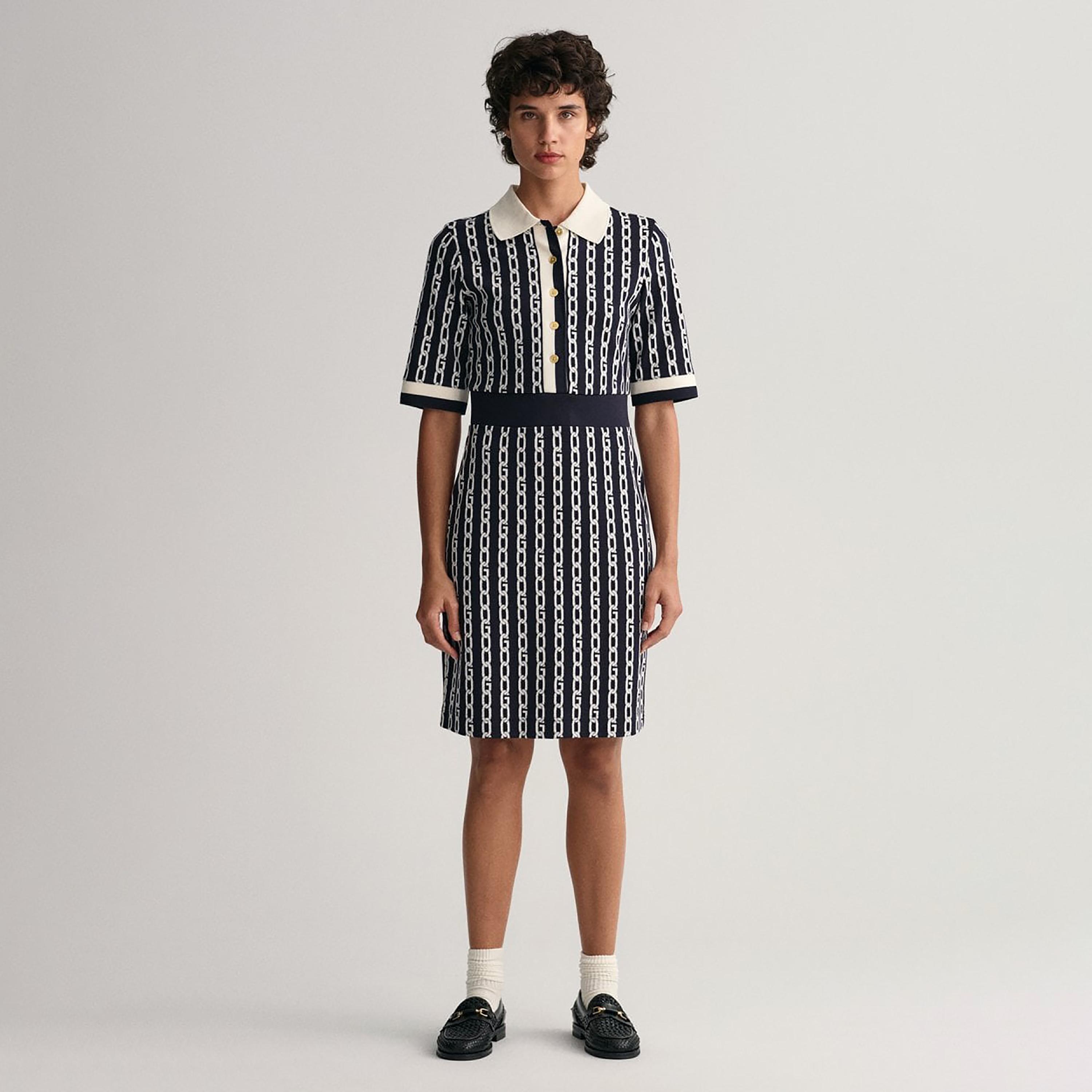 فستان بطول الركبة مع تيشيرت بياقة وطبعة سلسلة من جانت-women-clothing-dresses-image-1