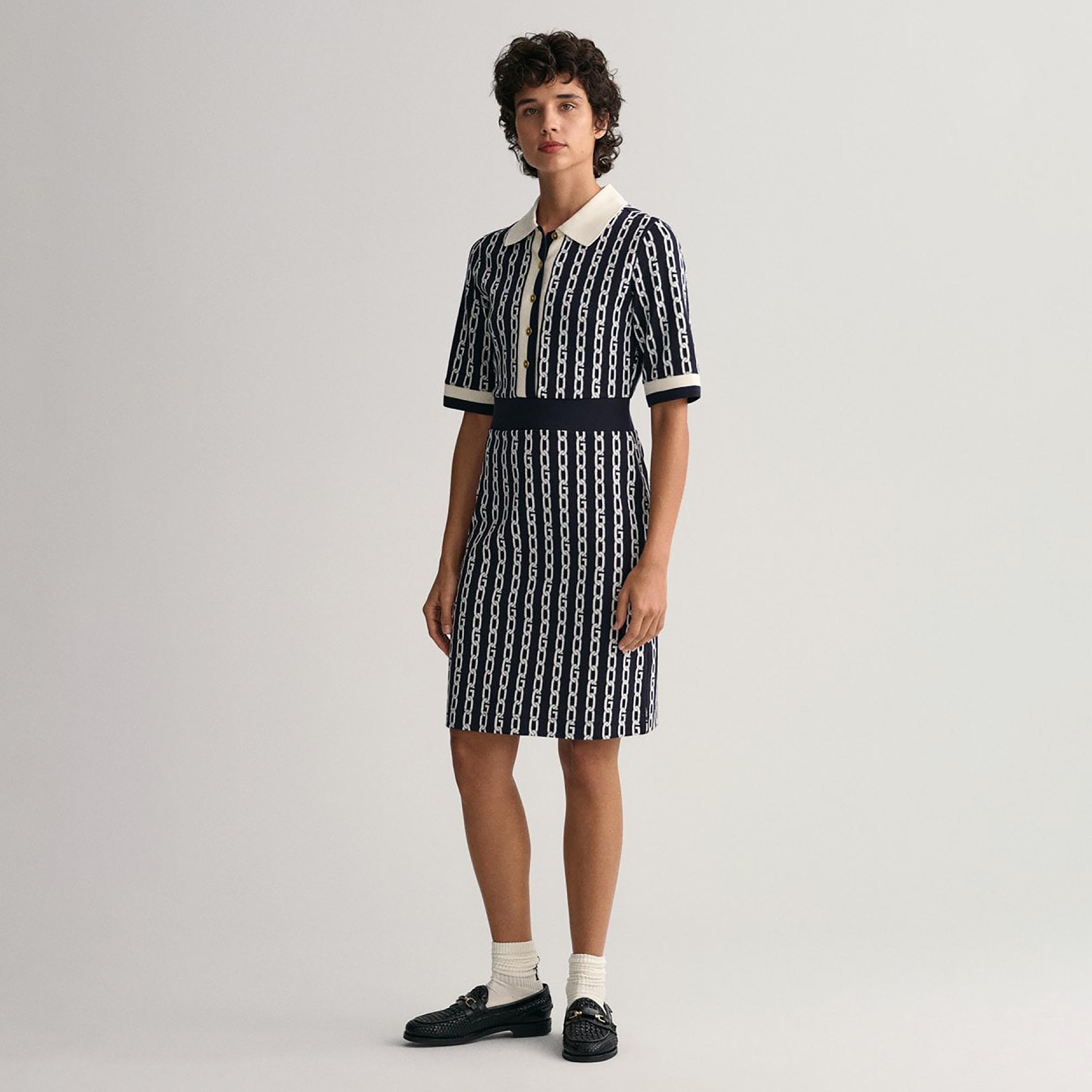فستان بطول الركبة مع تيشيرت بياقة وطبعة سلسلة من جانت-women-clothing-dresses-image-2