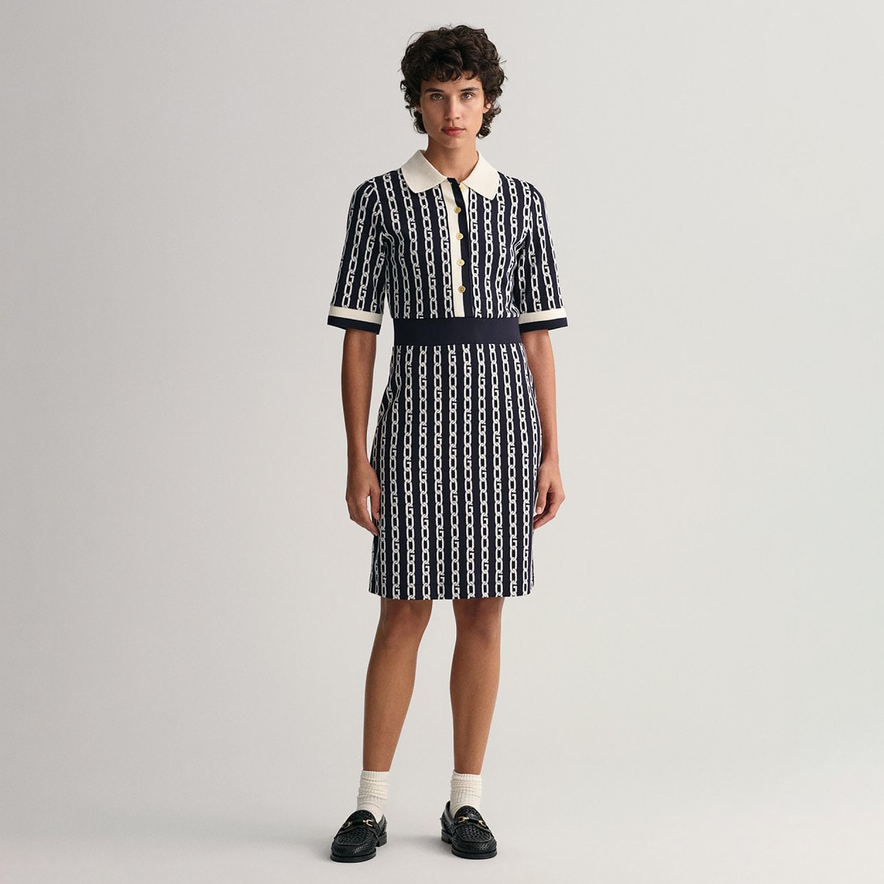 فستان بطول الركبة مع تيشيرت بياقة وطبعة سلسلة من جانت-women-clothing-dresses-image-3