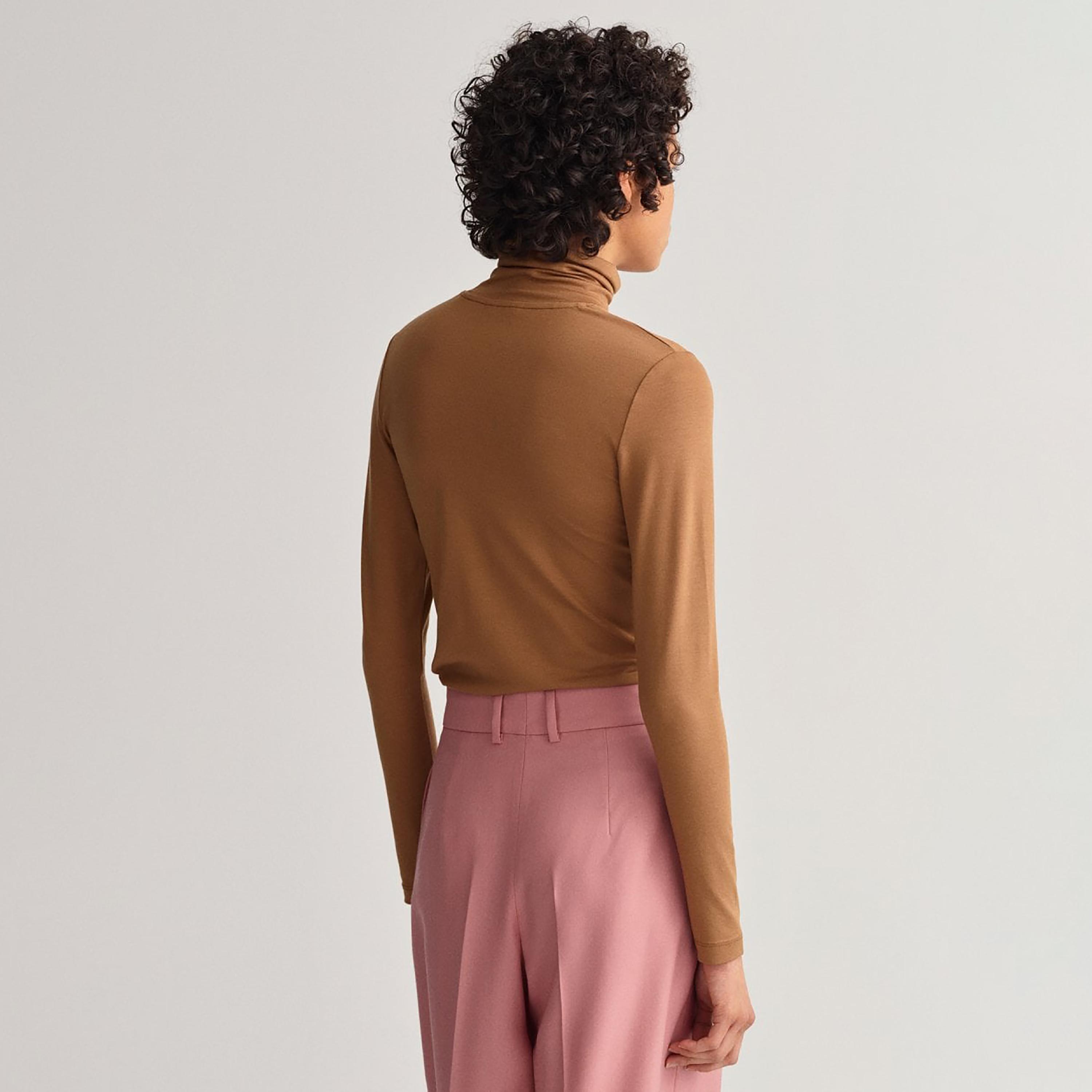 تي-شيرت من جانت سادة بياقة سلحفاة وأكمام طويلة-women-clothing-tshirts-image-4