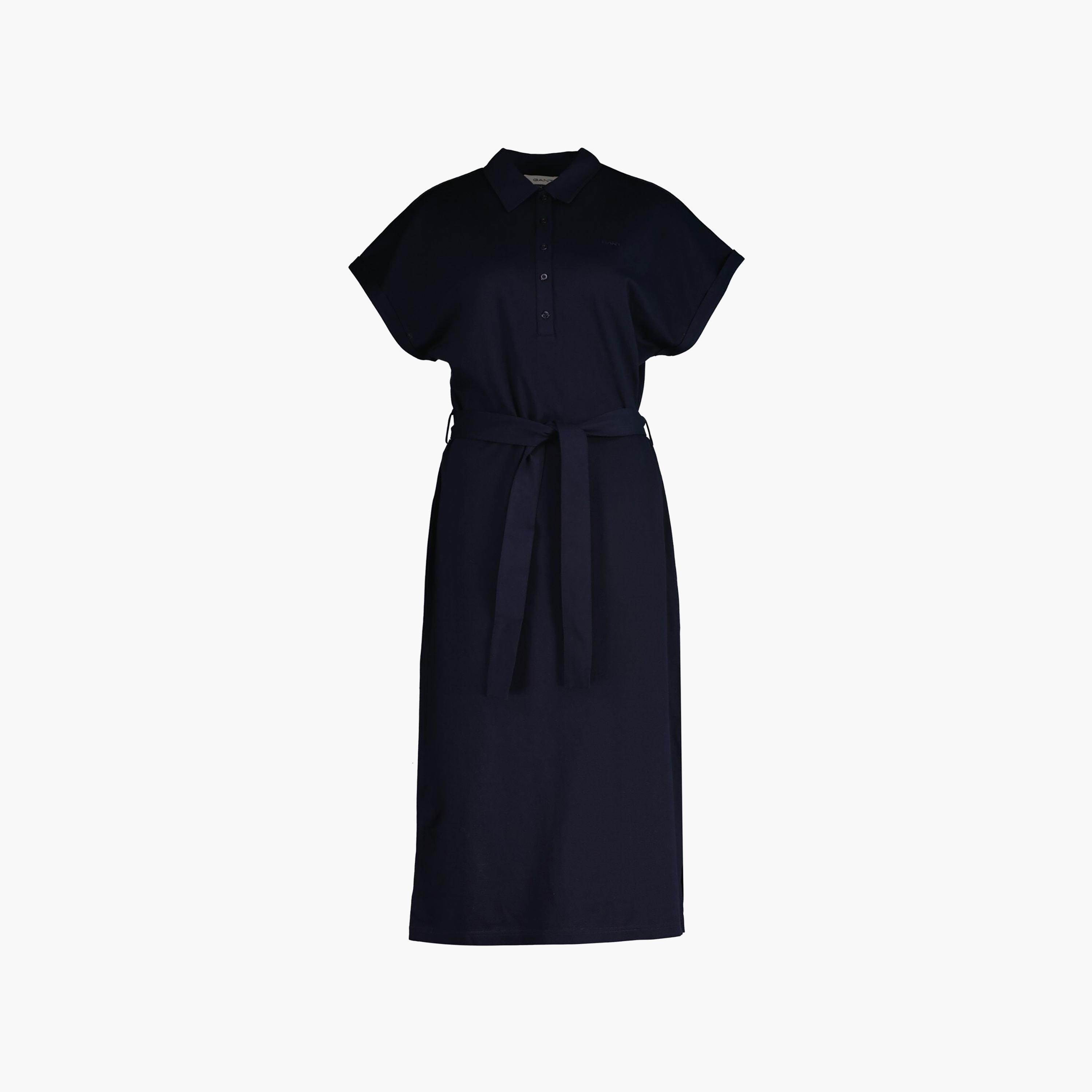 Gant Blue Cotton Polo Collar Cap Sleeves Women's Midi T-Shirt Dress-women-clothing-dresses-image-5