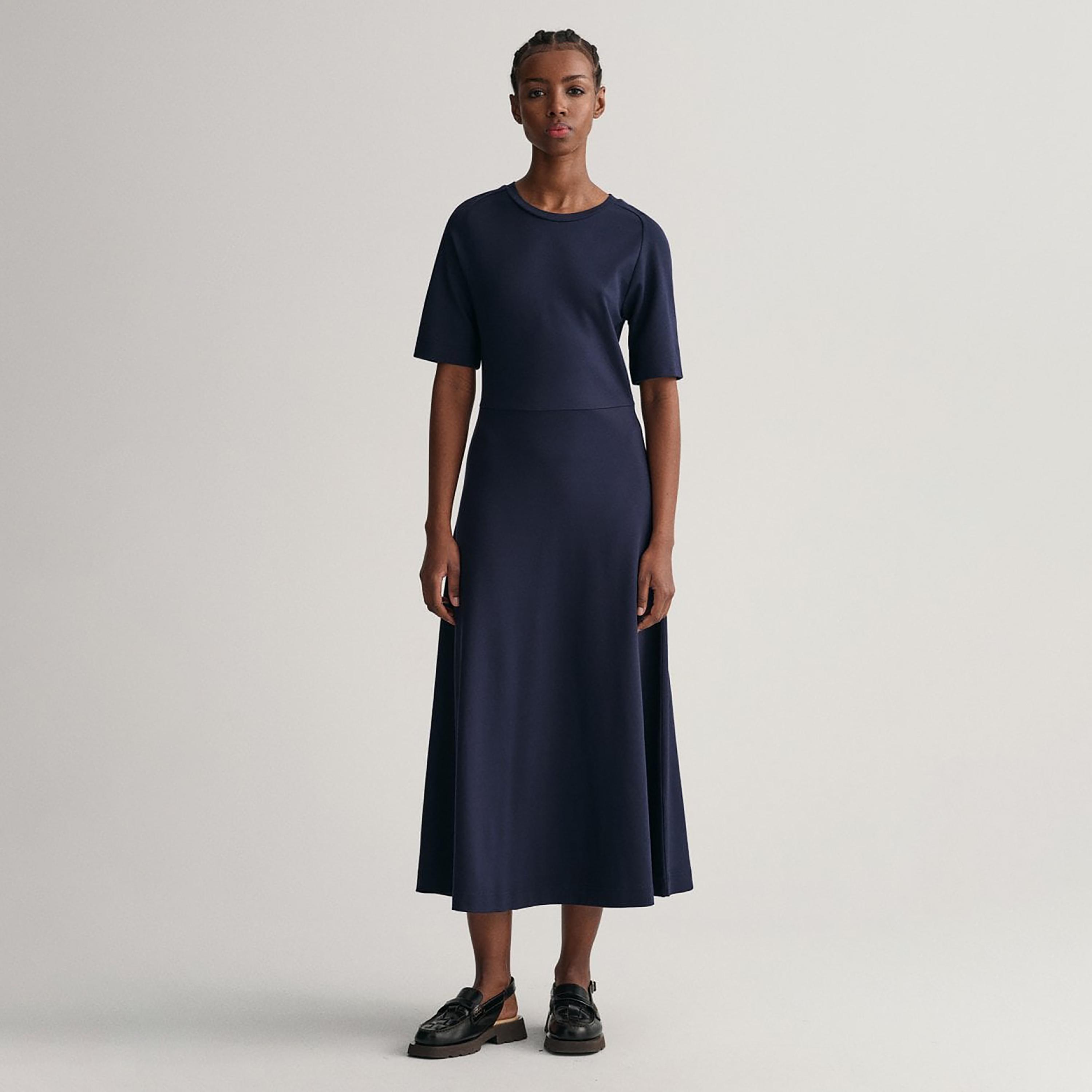 Gant Logo Detail Crew Neck T-Shirt Midi Dress-women-clothing-dresses-image-1