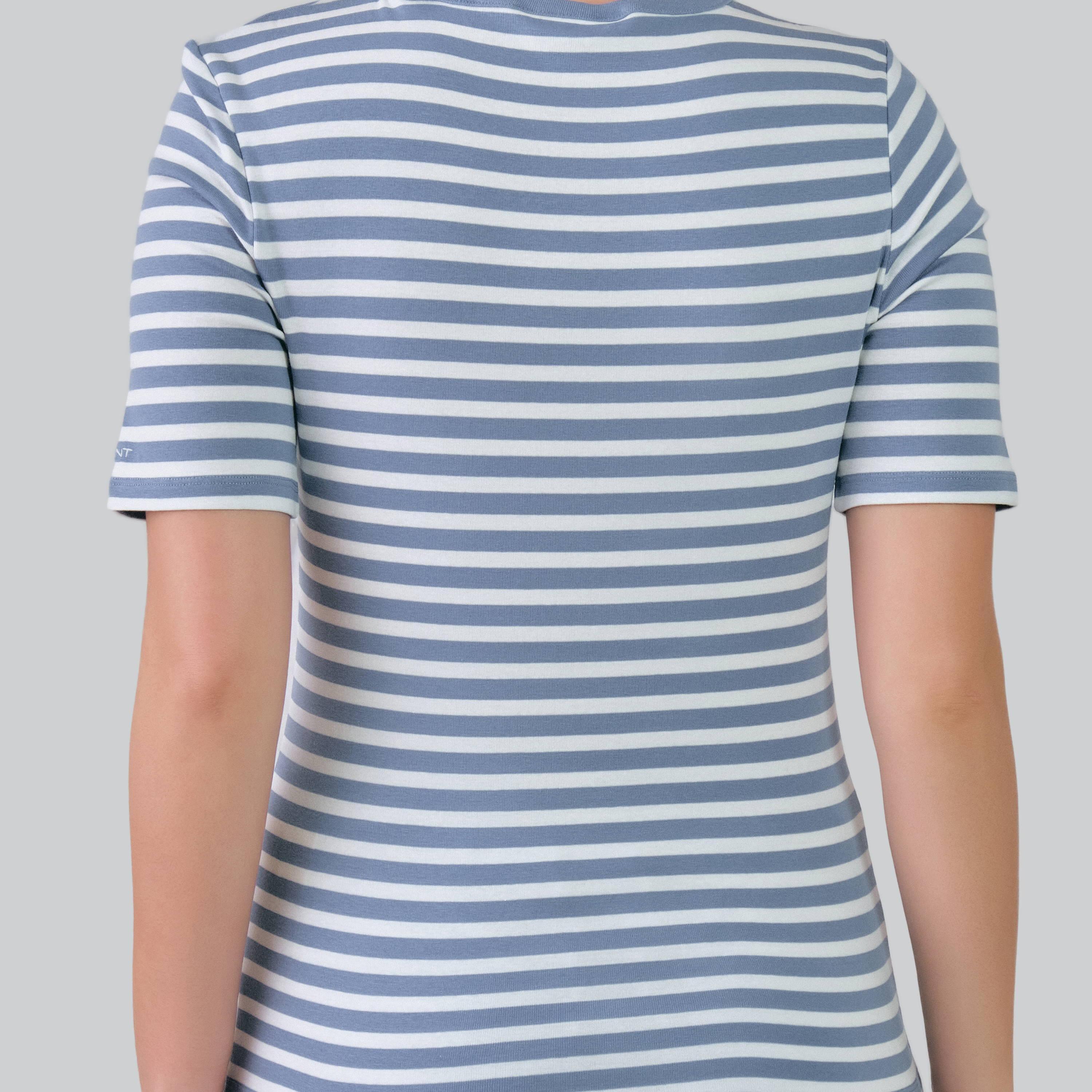 تي شيرت نسائي مخطط بياقة دائرية وأكمام قصيرة من غانت-women-clothing-tshirts-image-6