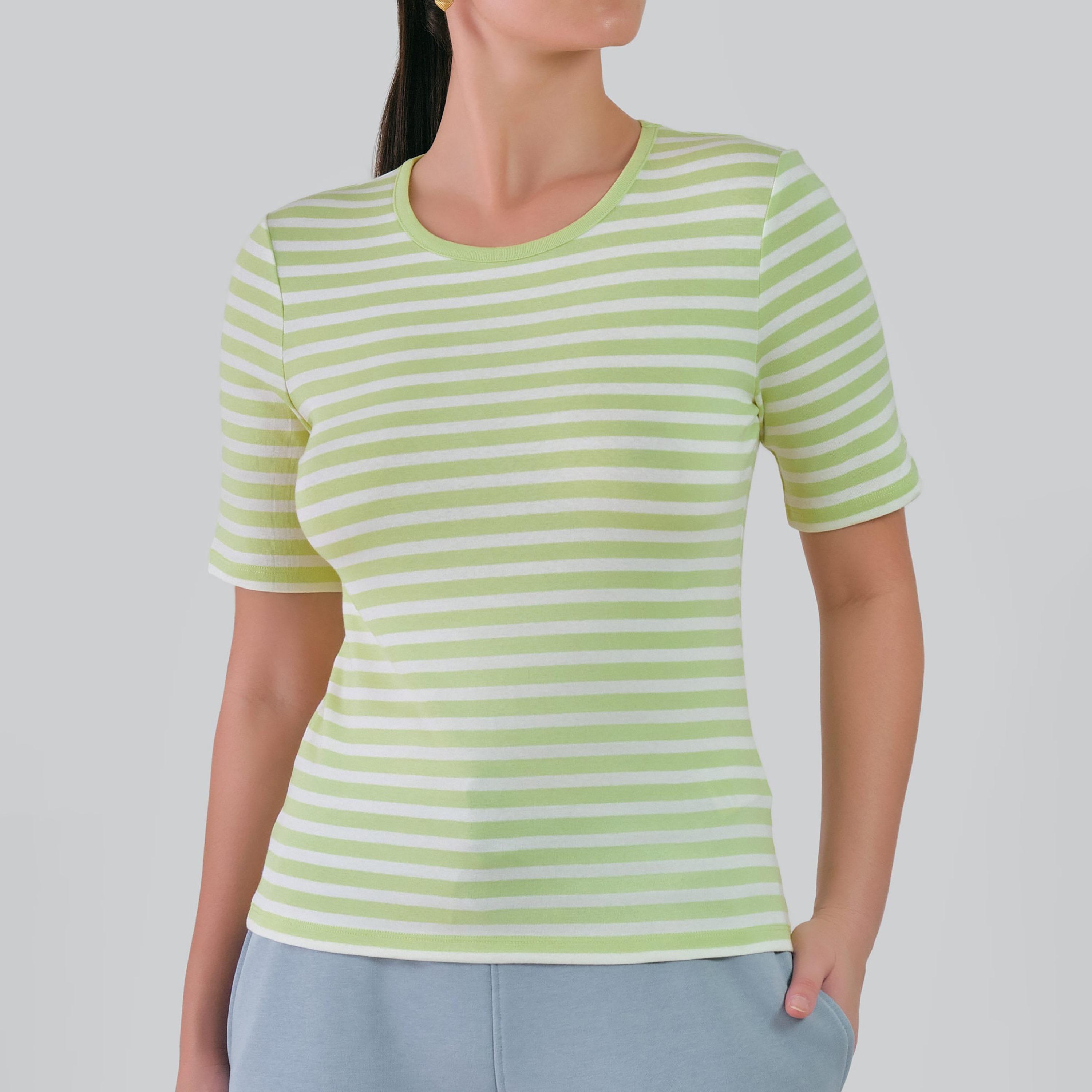 تي شيرت نسائي مخطط بياقة دائرية وأكمام قصيرة من غانت-women-clothing-tshirts-image-17