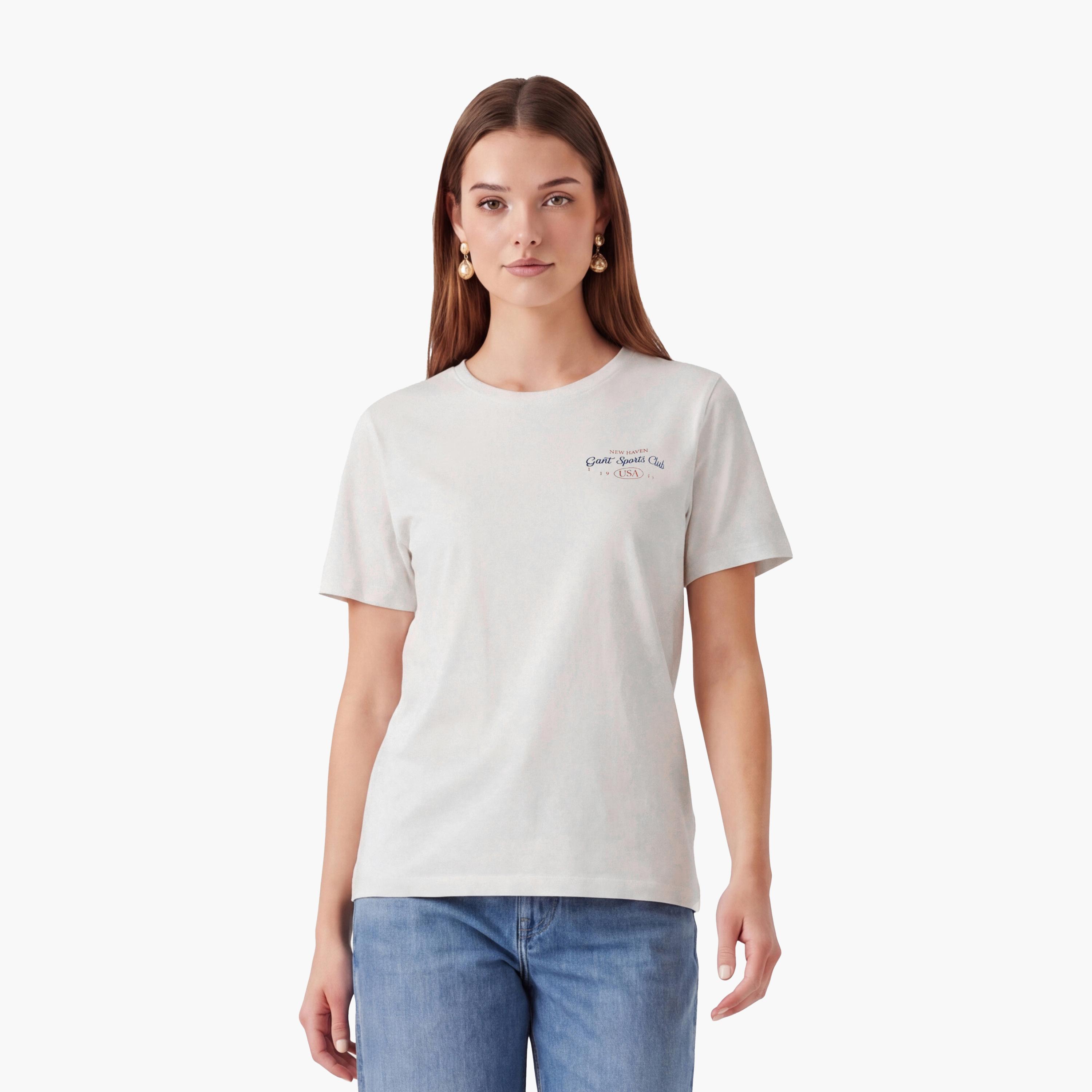 تيشيرت حريمي بياقة دائرية وأكمام قصيرة، سادة من جانت-women-clothing-tshirts-image-1