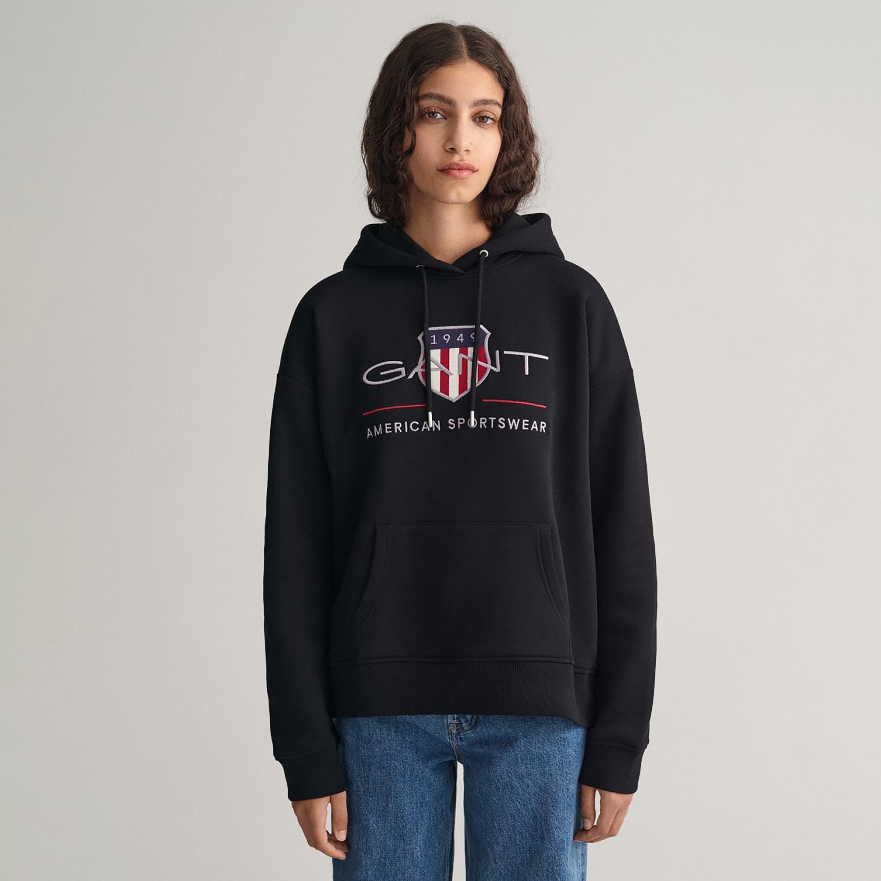 Gant Embroidered Logo Long Sleeves Hoodie with Kangaroo Pocket-women-clothing-hoodiesandsweatshirts-hoodies-image-1