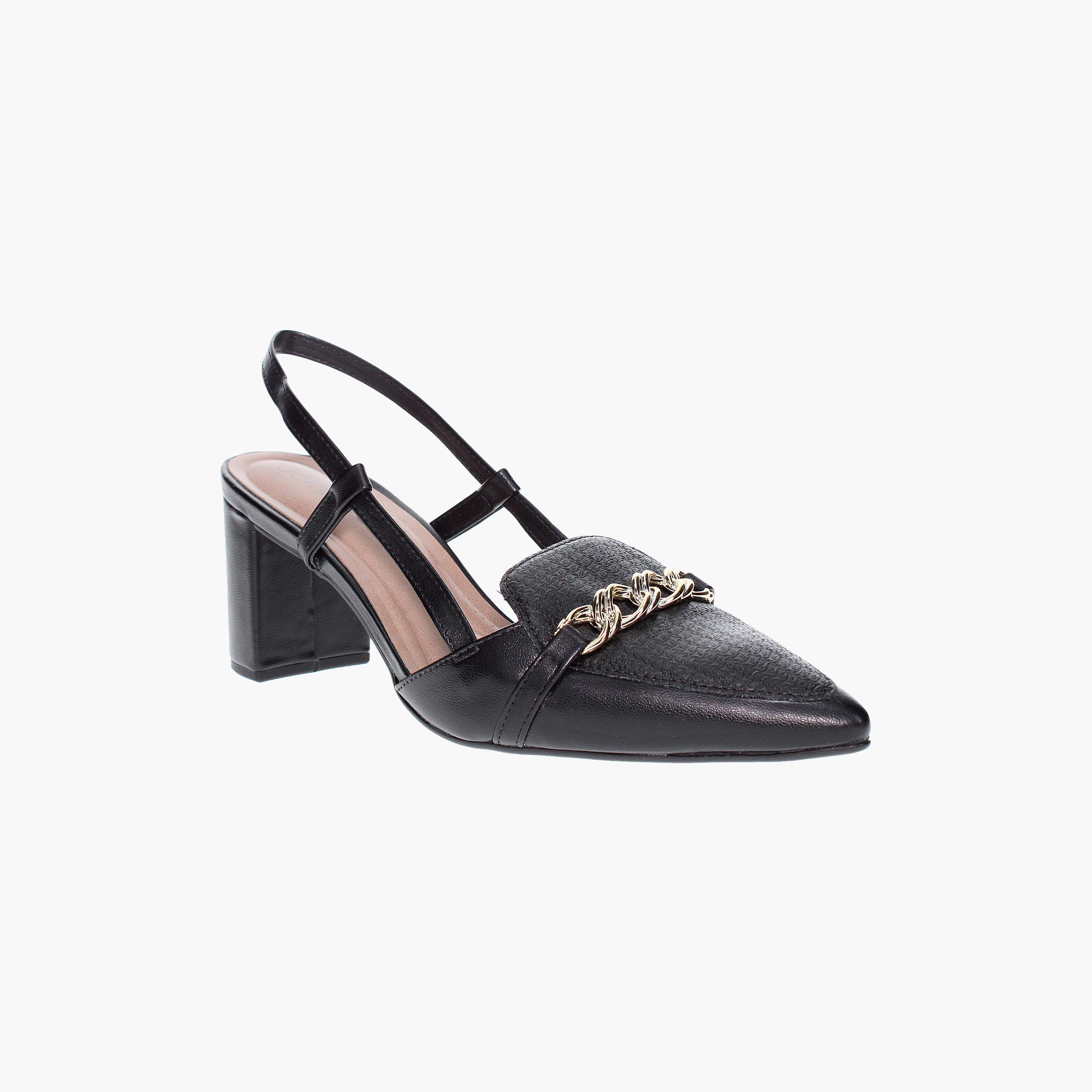 Beira Rio by Geoomnii  Women's Block Heel Pumps with Sling Back Strap & Braided Chain Detail | 4241-227-26068-women-shoes-heels-image-1