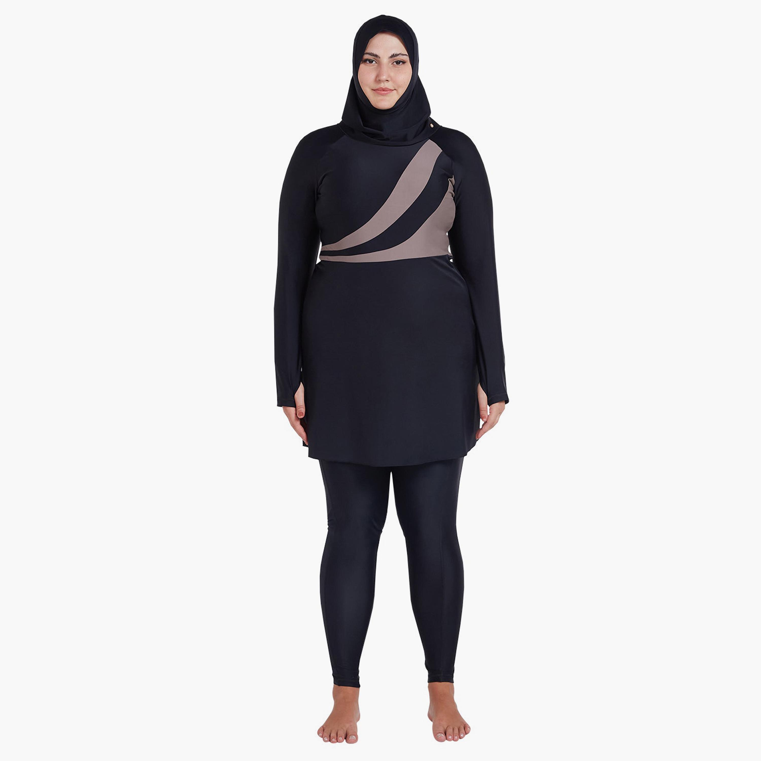 COEGA Women's Modest Three-Piece Skirted Swim Set, Nero Silver Tropical-women-clothing-swimandbeach-burkinis-image-1
