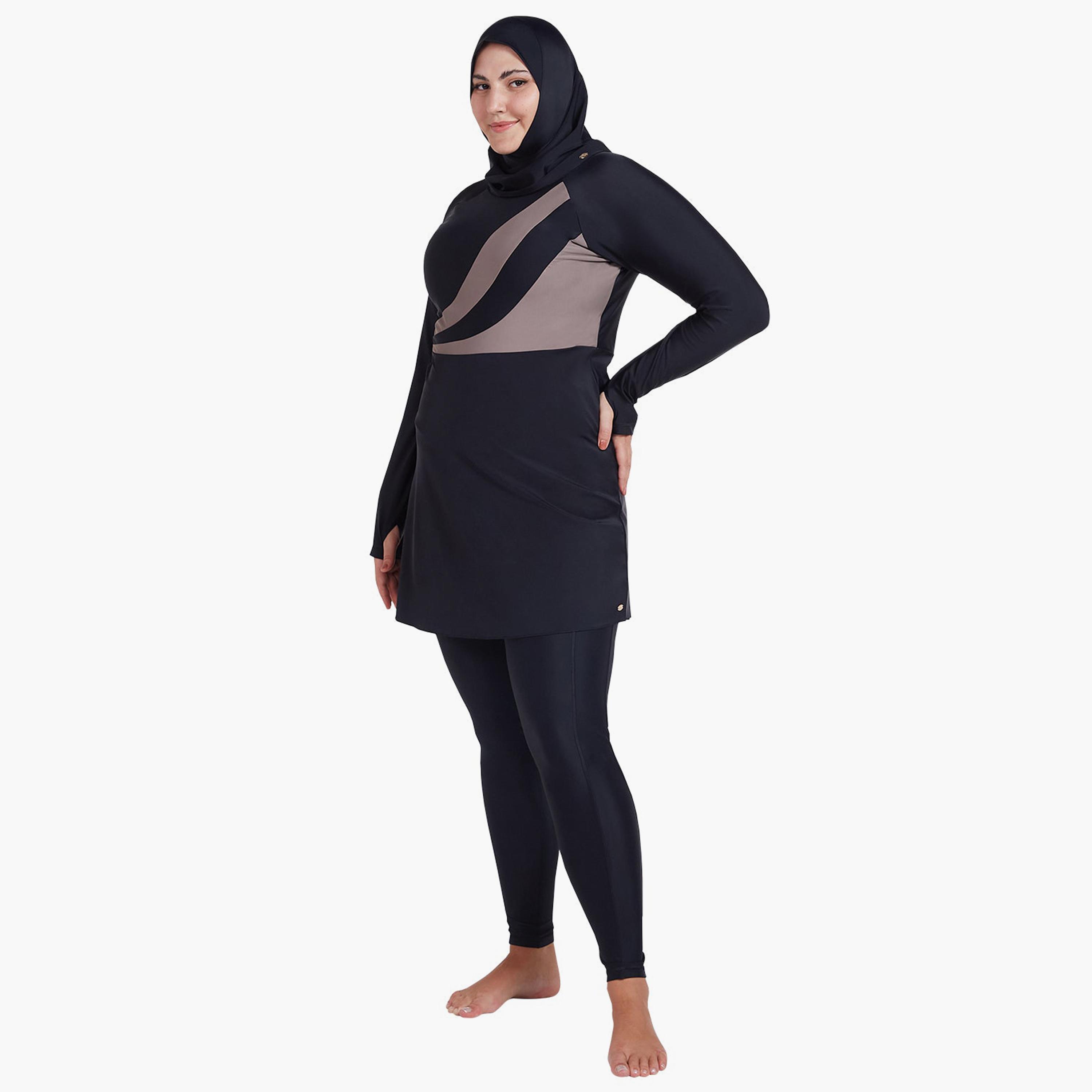 COEGA Women's Modest Three-Piece Skirted Swim Set, Nero Silver Tropical-women-clothing-swimandbeach-burkinis-image-3